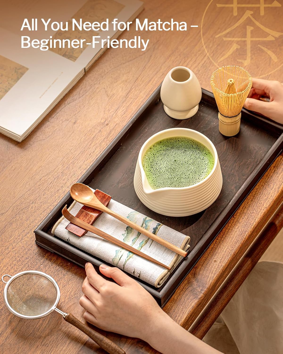 Artisan Matcha Whisk Set - 8 Pcs Premium Matcha Set with Bowl (Chawan), Bamboo Whisk & Tools | Matcha Kit for Making Breakfast/Latte | Gift for Matcha Lovers (White)