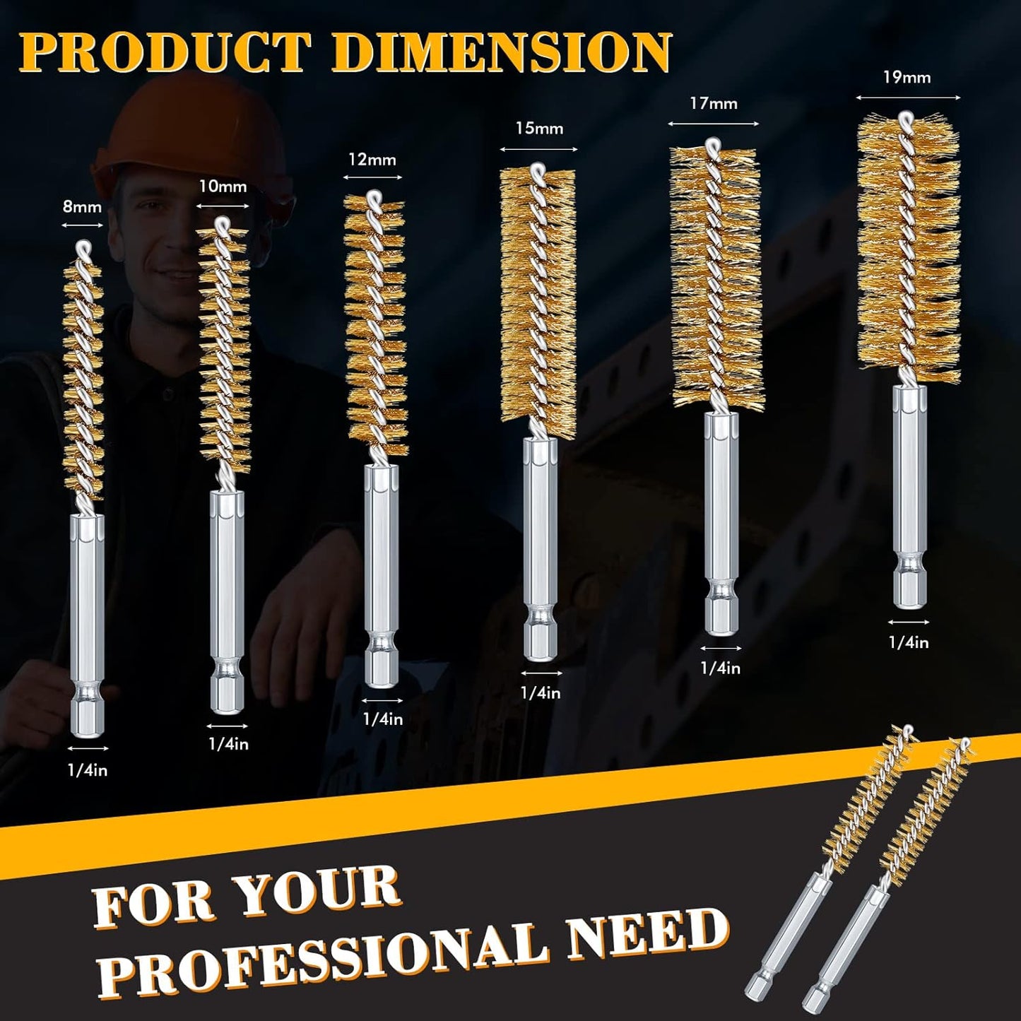 12 Pieces Bore Brush for Drill Wire Bore Brush Set Wire Cleaning Set Stainless Steel Cleaning for Power Drill Impact Driver (Brass)