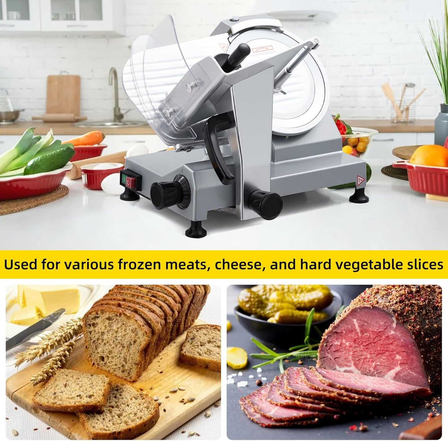 Commercial 10" Blade Meat Slicer 240W | Stainless Steel Electric Food Slicer Adjustable Thickness - Perfect for Restaurant, Deli & Home Kitchen Use