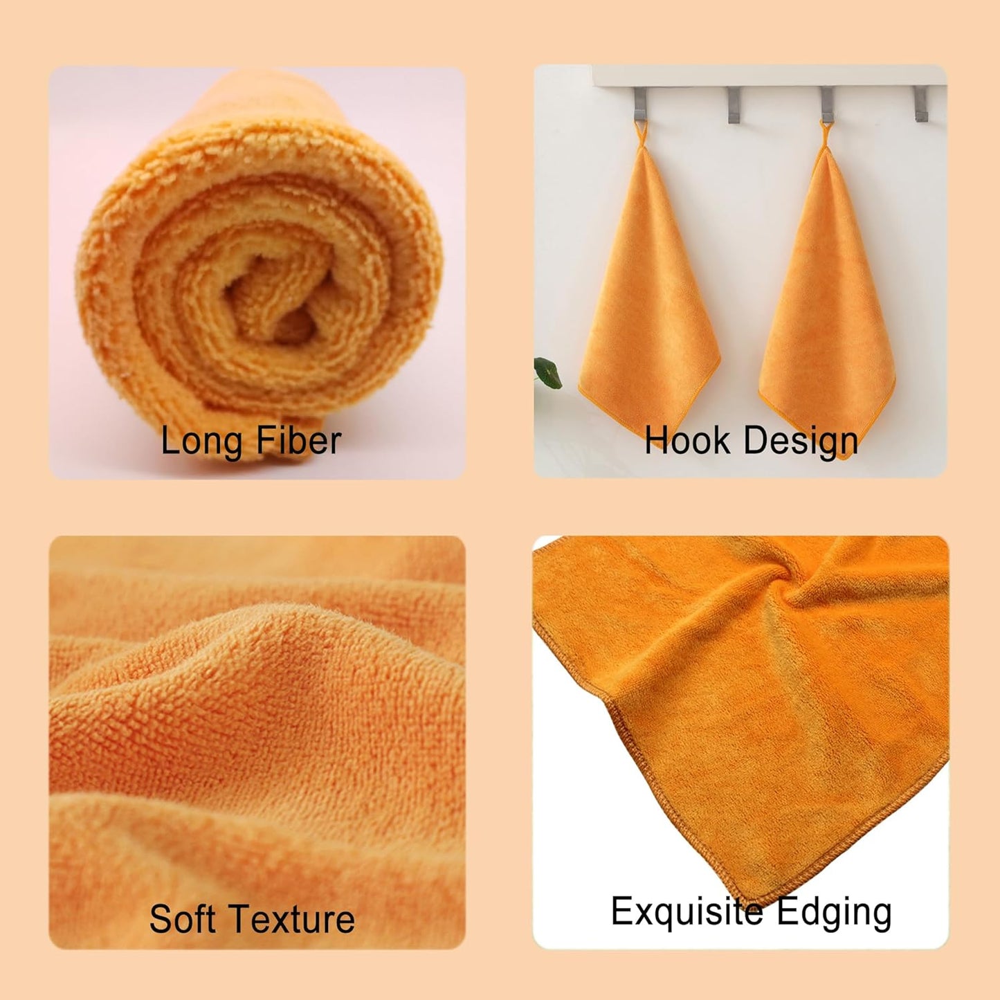 Microfiber Cloth 6Pack Cleaning Rags Absorbant Lint Free Cloth for House, Kitchen, Car, Glass, Stainless Steel, Window, Boat Cleaner-12''x 12''-Orange