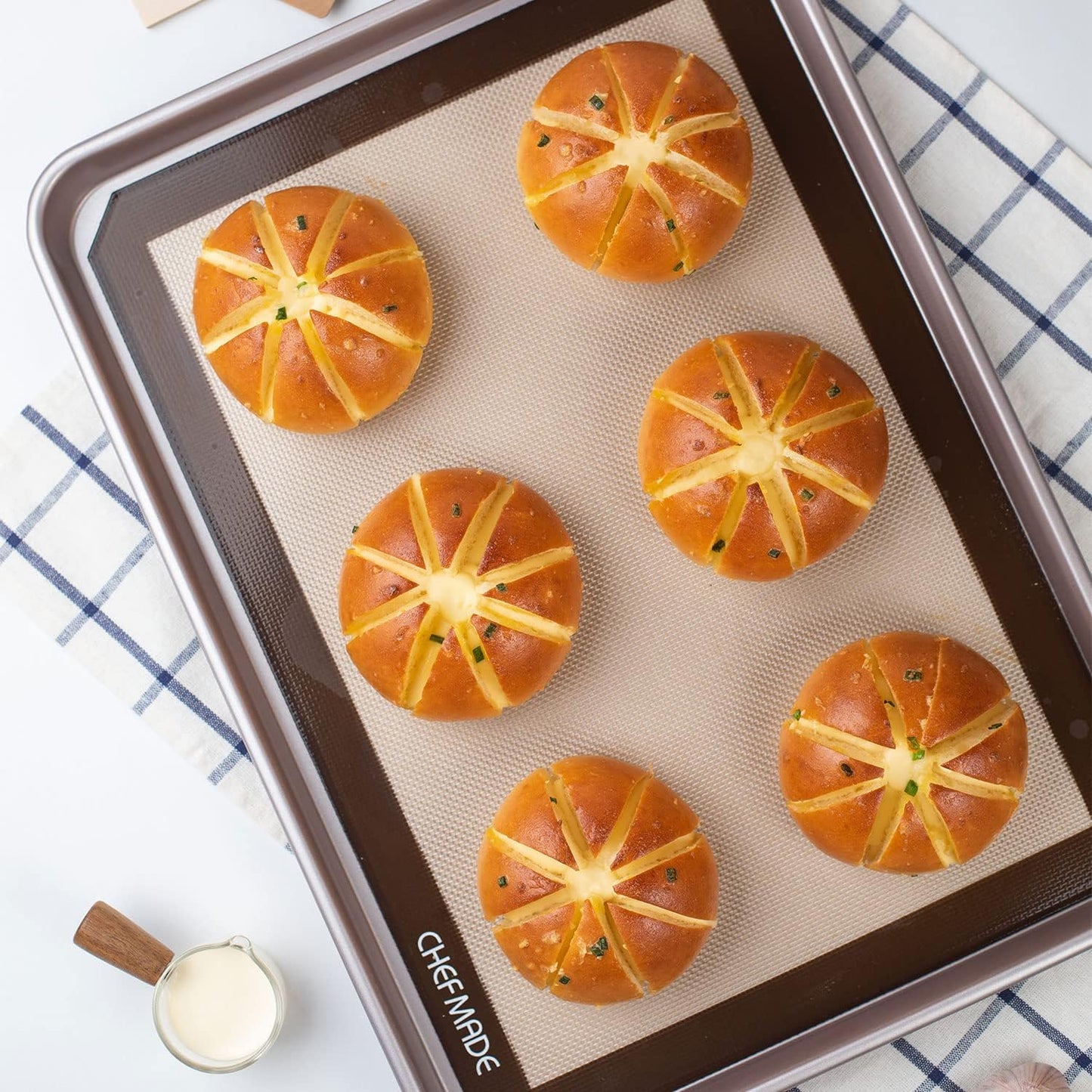 CHEFMADE 15-Inch Silicone Baking Mat with Measurements, Non-stick Heat Resistant Rolling Dough Mat, for Pastry,Pizza, Fondant and Pie Crust Making 9.7" x 14.7" (Brown)