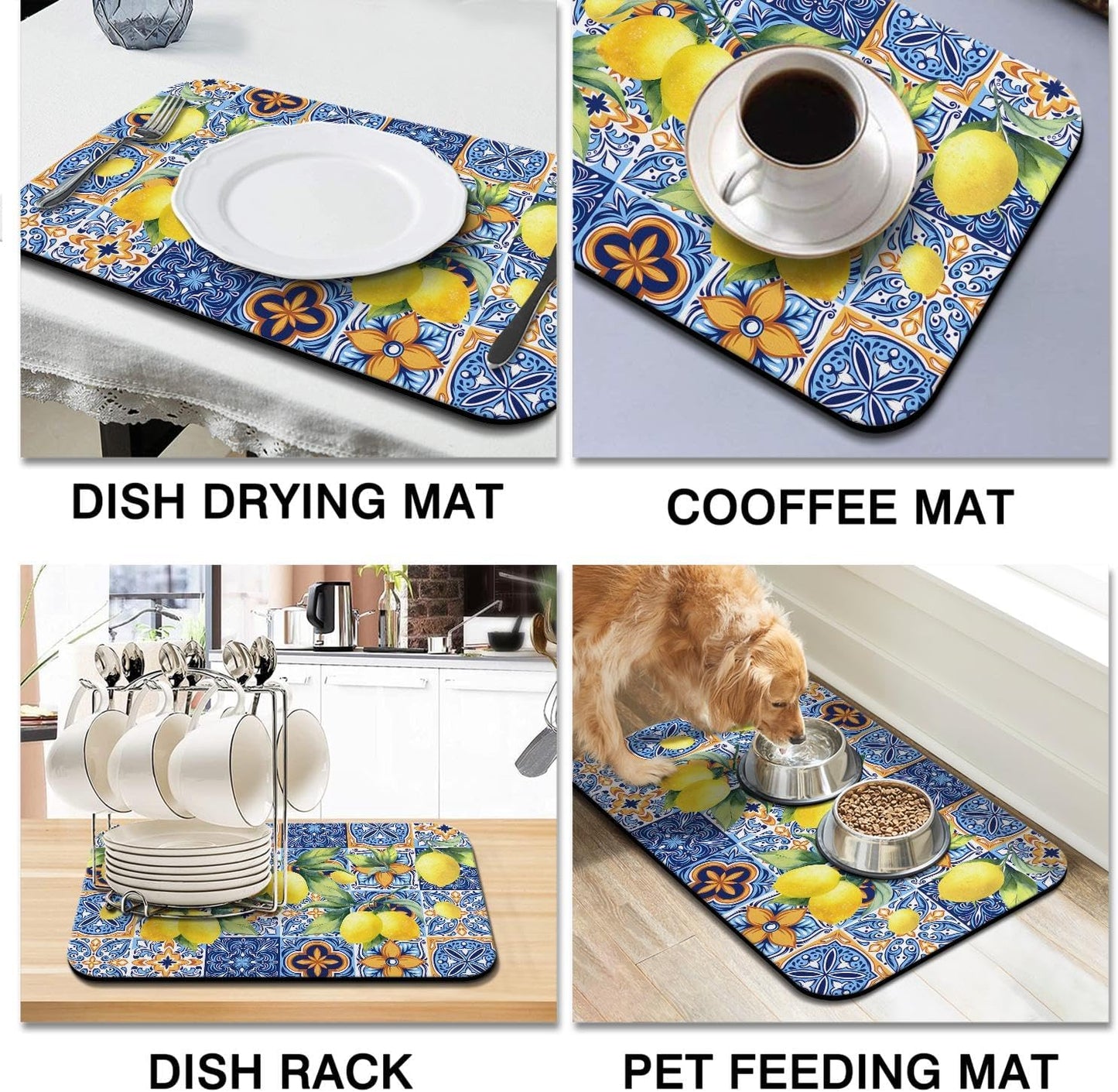 Dish Drying Mat for Kitchen Counter 20x12in Washable Quick Dish Drying Pad Rubber Backed Absorbent Draining Mat Fit Kitchen Counter,Bar,Under Sink,Dishes,Utensils,Dish Rack