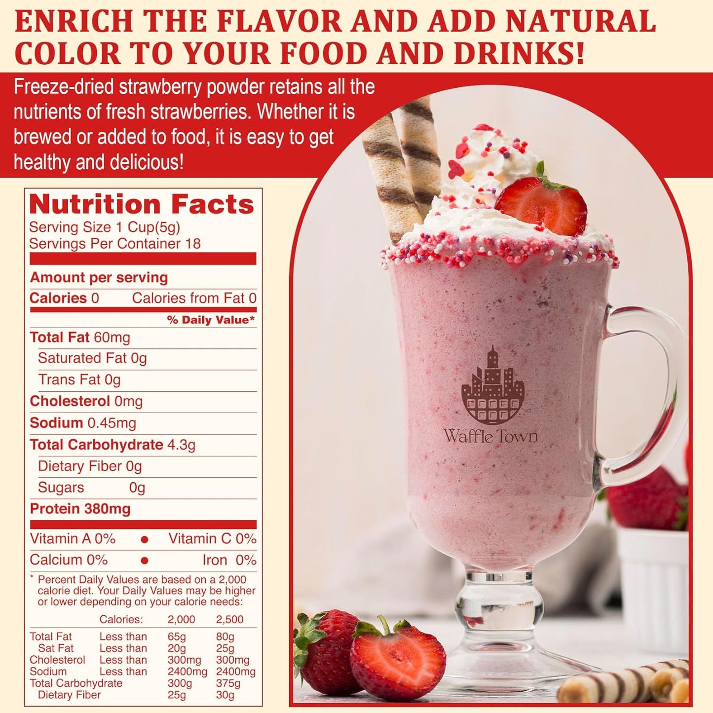 Strawberry Powder - 100% Pure Freeze Dried Strawberries Fruit Powder, Vegan & No Additive Strawberry Flavoring Natural Food Coloring for Baking, Drinks, Cakes, Icing and Smoothies - 3oz