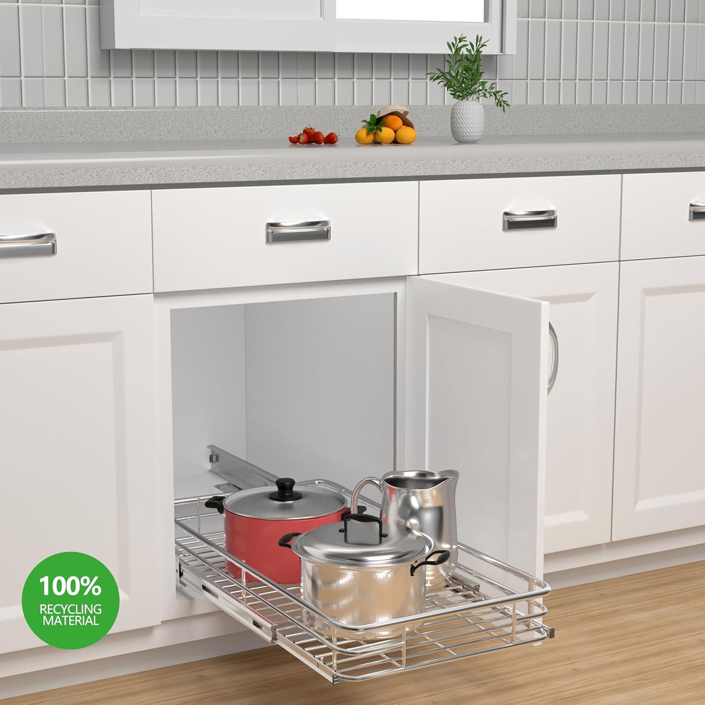 Cabinet Pull Out Shelves (14"W x 21"D), Heavy-Duty Pull Out Shelves for Kitchen Cabinets, Chrome-Plated Steel Slide Out Shelf