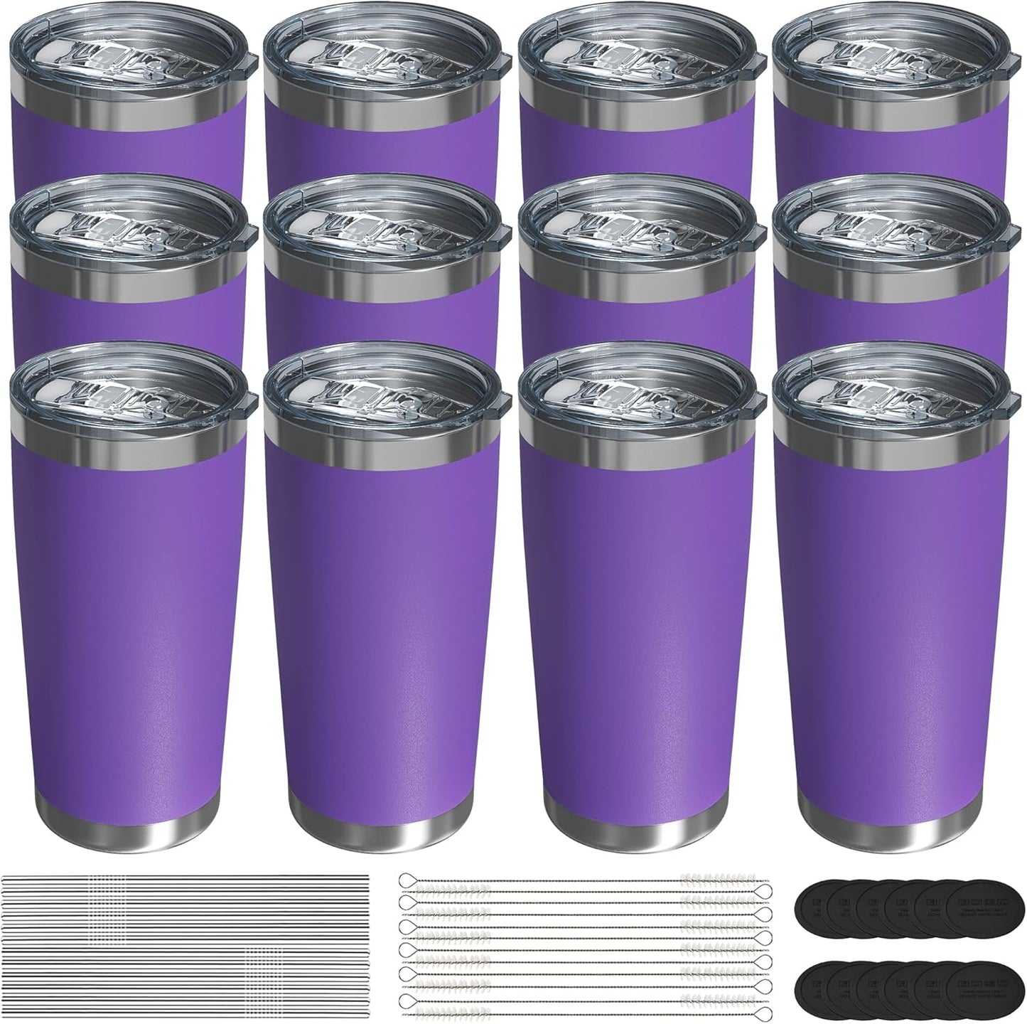 Travel Coffee Tumbler 20oz, 12 Pack Leakproof Travel Coffee Mug with Lid and Straw, Stainless Steel Double Wall Vacuum Insulated Tumbler for Hot/Iced Drinks (Textured Matte, Purple)