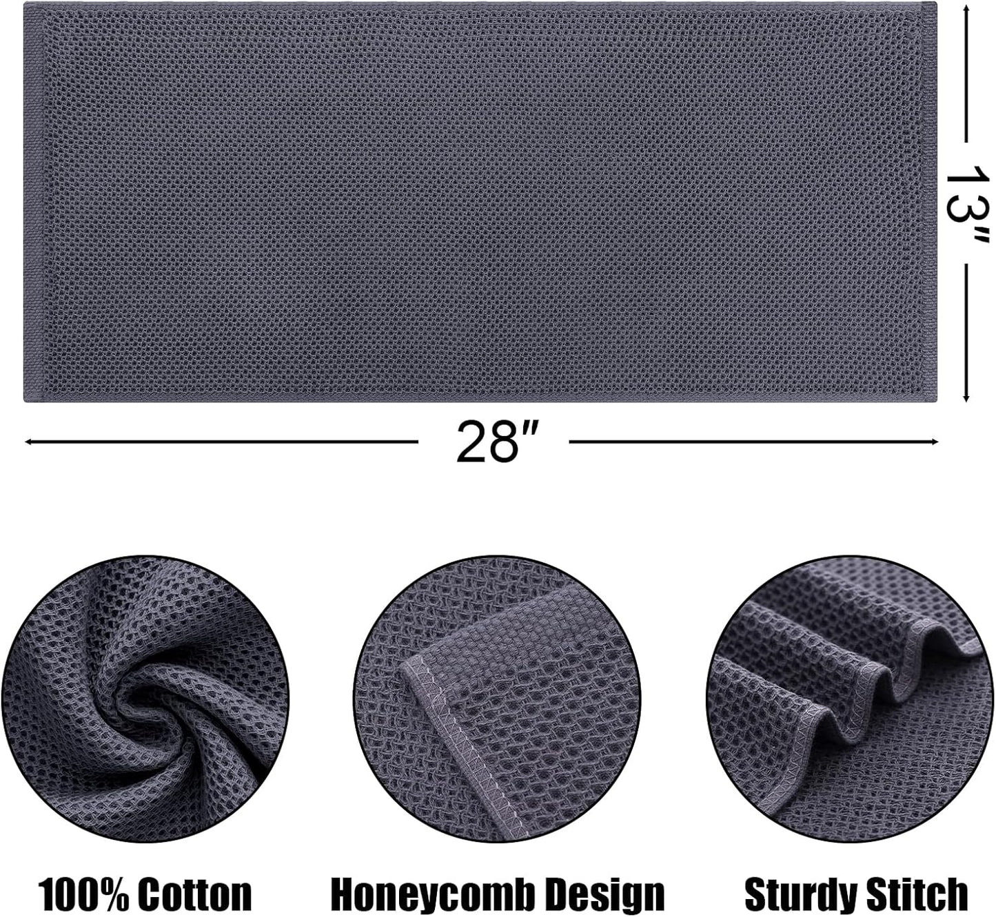 Kitinjoy 100% Cotton Waffle Weave Kitchen Towels, 6-Pack Super Soft and Absorbent Dish Towels for Drying Dishes, Kitchen Hand Towels, 13 in x 28 in, Dark Grey