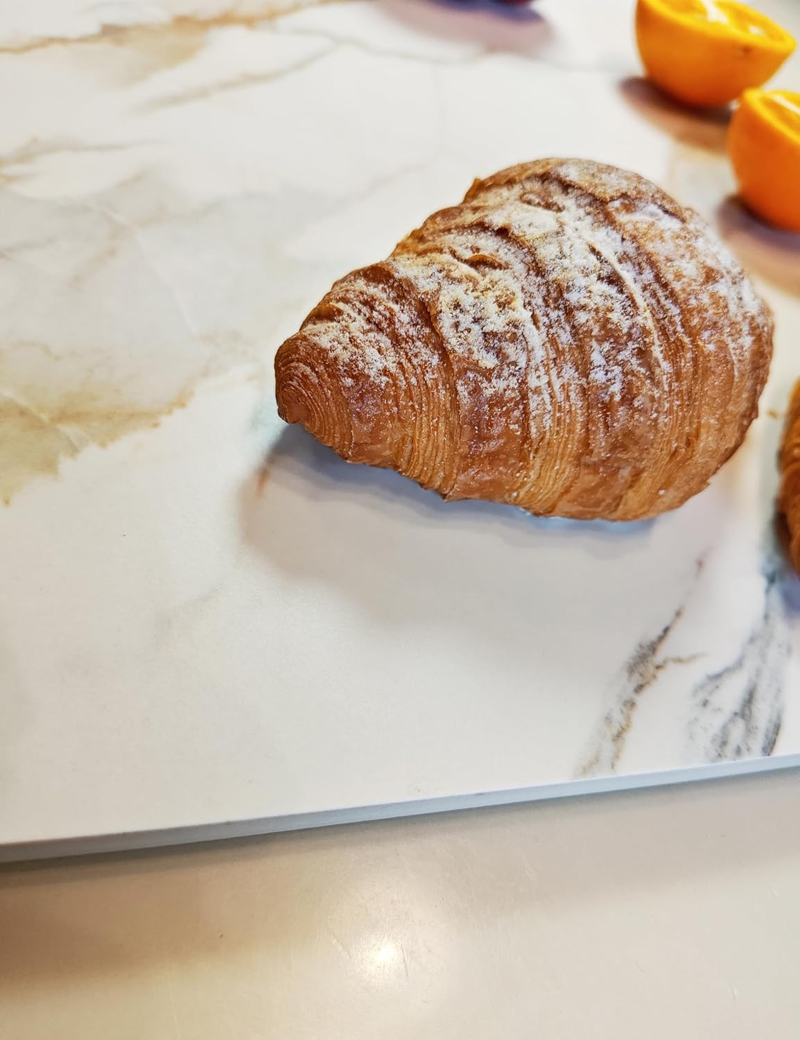 Multi-Purpose Pastry Marble Design Stone Tray Cutting Board Slab 16” x 12” With Non-Slip Feet,Stone Cheese Pastry Board,Marble Serving Tray, Heat Resistant, Easy To Clean(G12, 16 * 12)