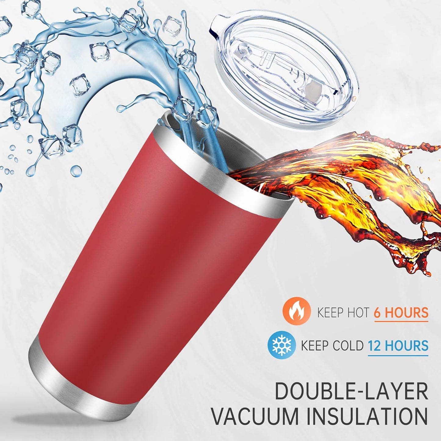 20 oz Tumblers Bulk Stainless Steel Tumbler with Lid Double Wall Vacuum Insulated Coffee Mug 20oz Powder Coated Cup for Hot and Cold Drinks, Red, 12 pack