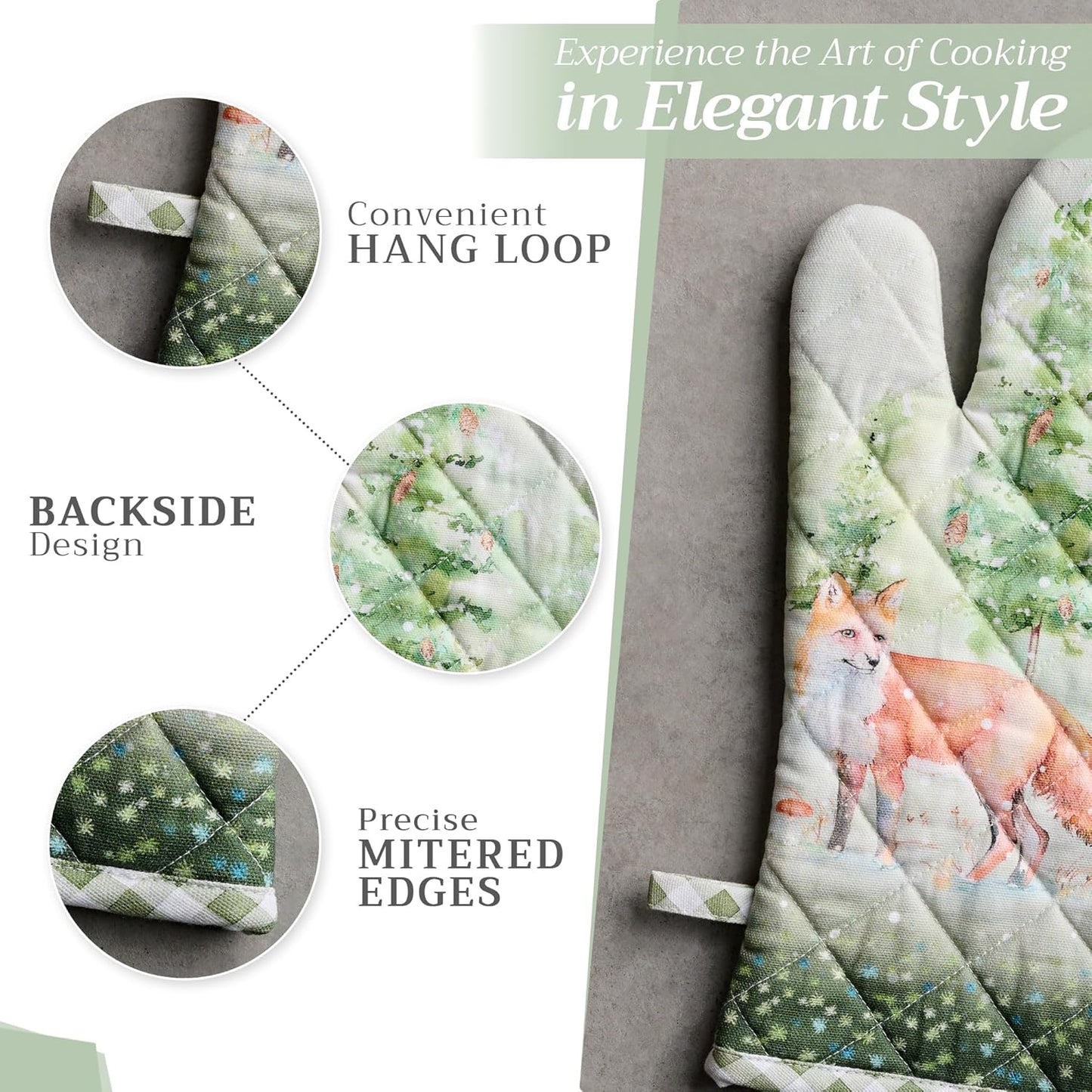 Maison d' Hermine Oven Gloves 100% Cotton Oven Mitt 7" x 13" with Loop Heat Resistant, BBQ, Cooking Gloves, Baking, Grilling, Kitchen, Handling Hot Pans (Pack of 1, Winter Mornings)