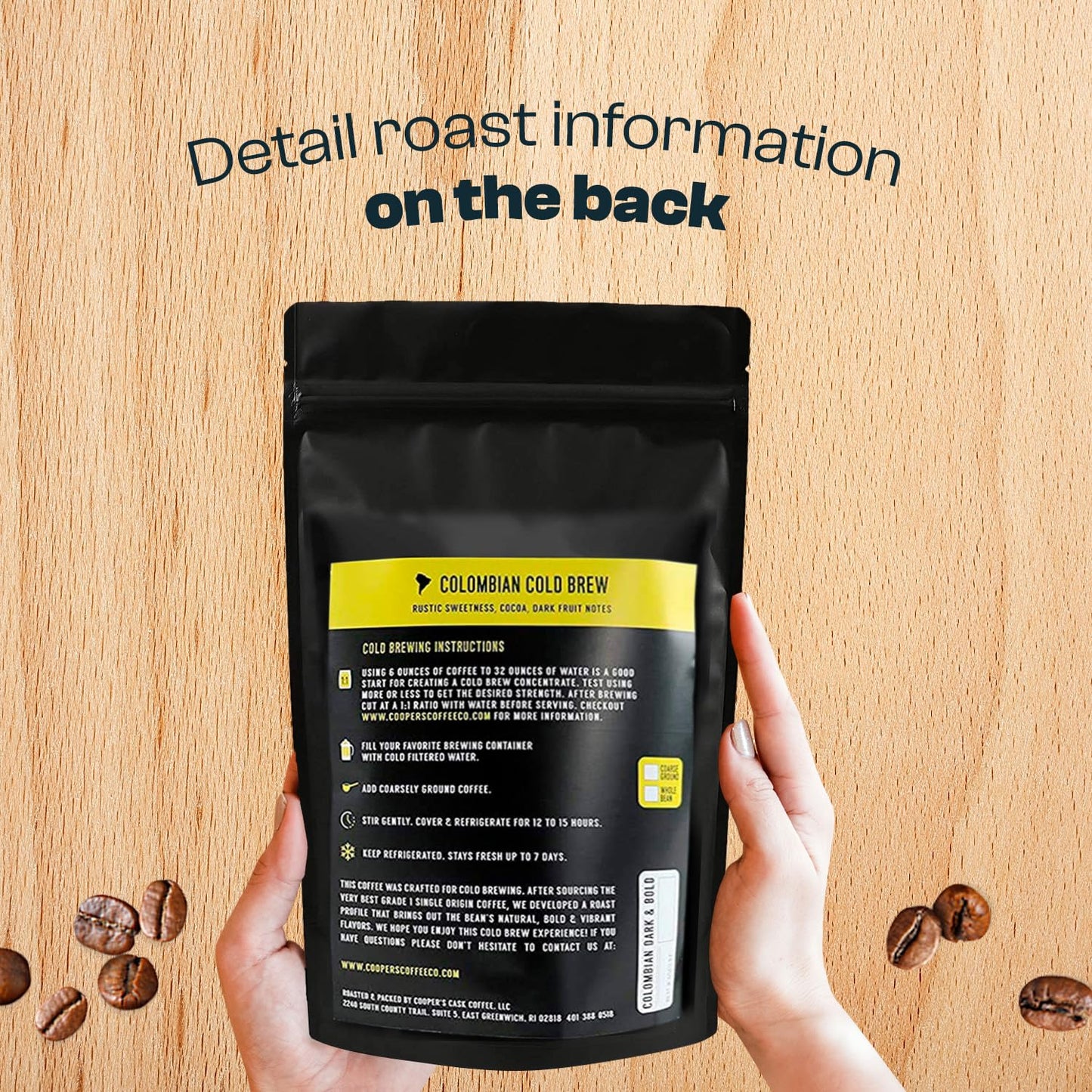 Cold Brew Coffee Colombian Reserve Single Origin Coarsely Whole Bean Coffee - 1 lb. Bag - Dark Roast