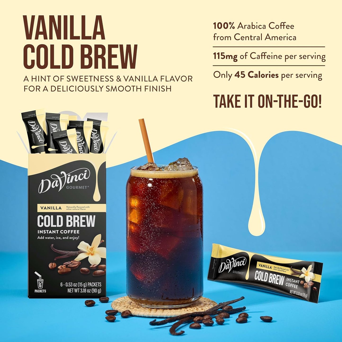 DaVinci Gourmet Vanilla Cold Brew Stick Pack, 90.0 GRM (Pack of 1)