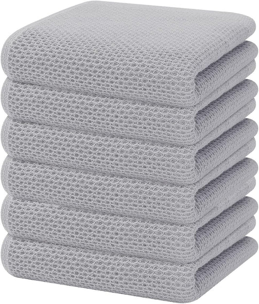 Homaxy 100% Cotton Waffle Weave Kitchen Dish Towels, Ultra Soft Absorbent Quick Drying Cleaning Towel, 13 x 28 Inches, 6-Pack, Light Gray
