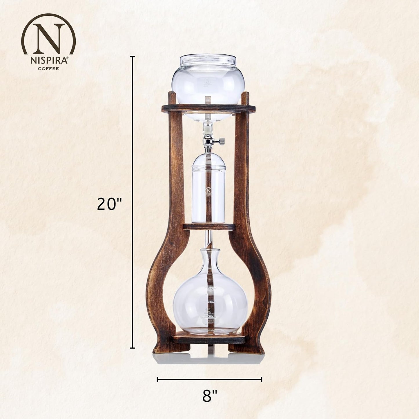 Nispira Iced Coffee Cold Brew Drip Tower Coffee Maker Wooden, 6-8 cup