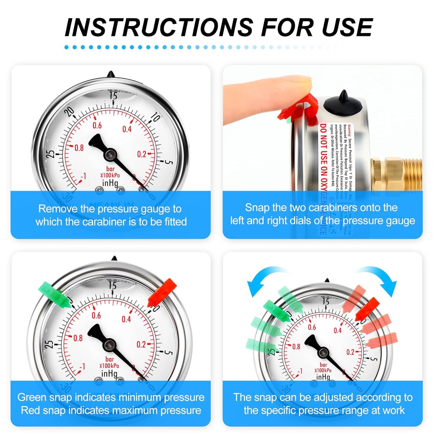 MEANLIN MEASURE -30inHG~0Psi Vacuum Pressure Gauge 1/4" NPT 2.5" FACE DIAL, Stainless Steel Liquid Filled Pressure Gauge WOG Water Oil Air Center Back Mount (with 2PCS Snaps)
