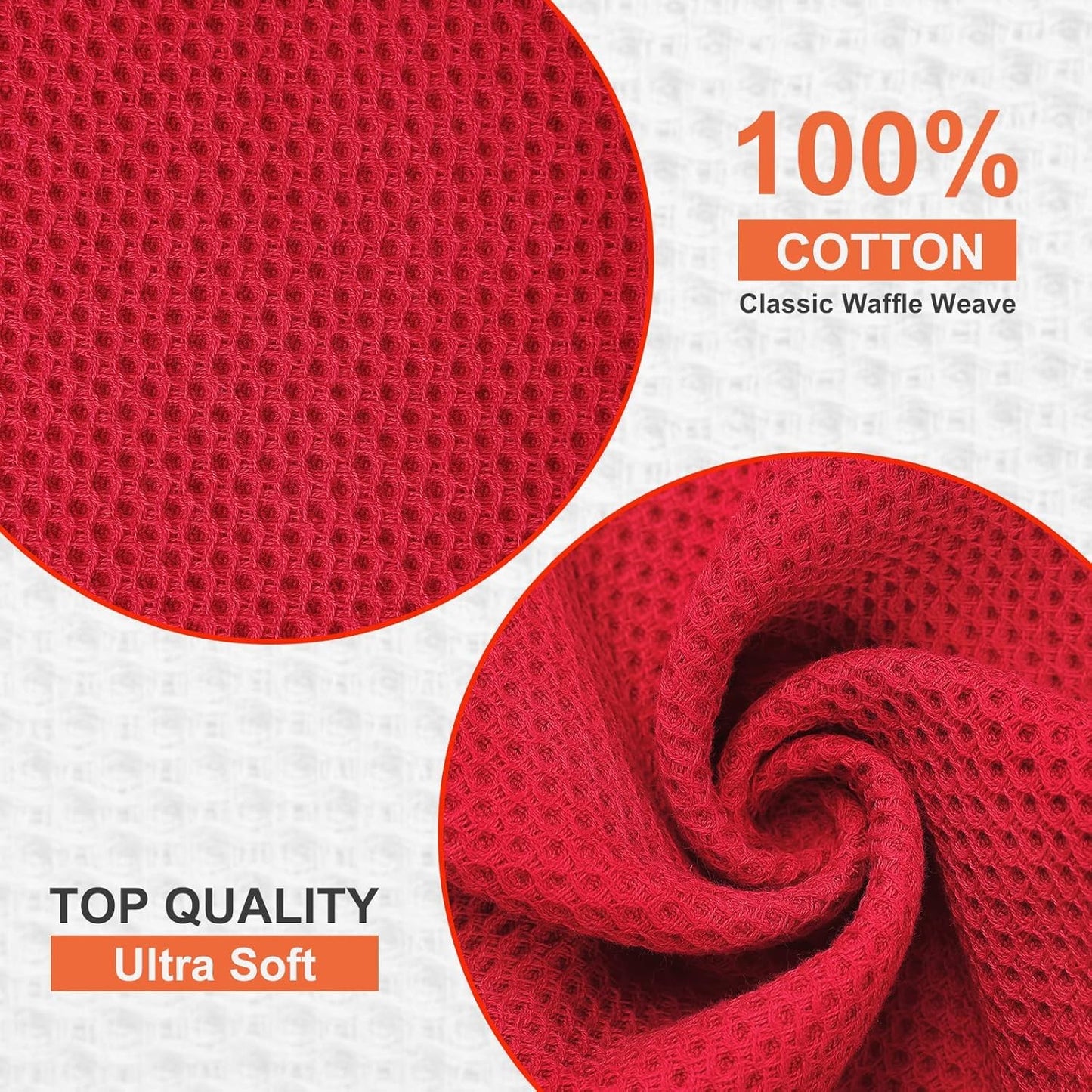 Kitinjoy 100% Cotton Kitchen Dish Cloths, 12 Pack Waffle Weave Ultra Soft Absorbent Dish Towels for Drying Dishes Quick Drying Kitchen Towels Dish Rags, 12 X 12Inch, Red