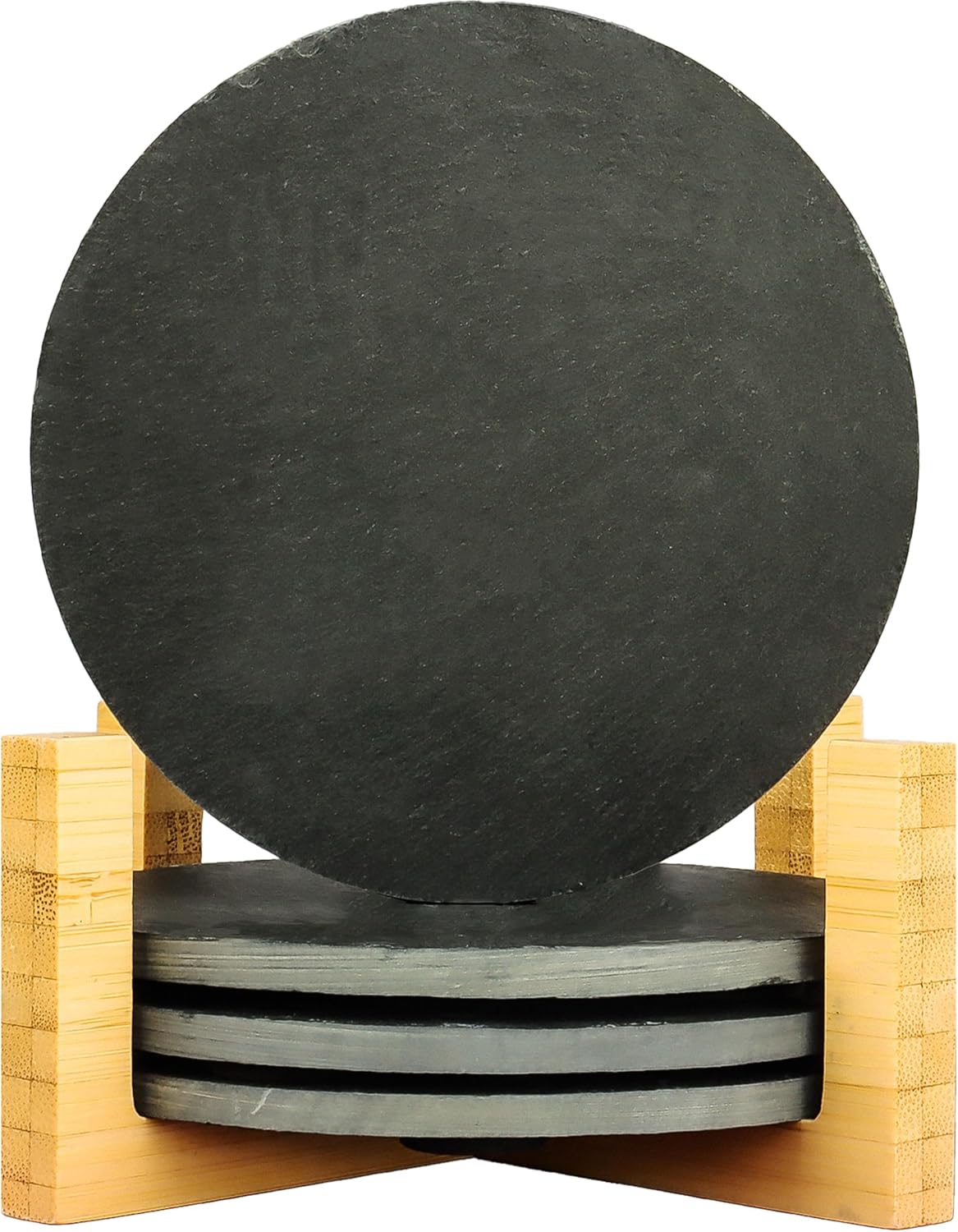 Black Nature Stone Coasters Set of 4, Slim Round Drink Coasters for Coffee Table Anti-Scratch, Boho Desk Décor for Office Bar Kitchen and Home, Protect Wood Glass Surfaces (4pack)