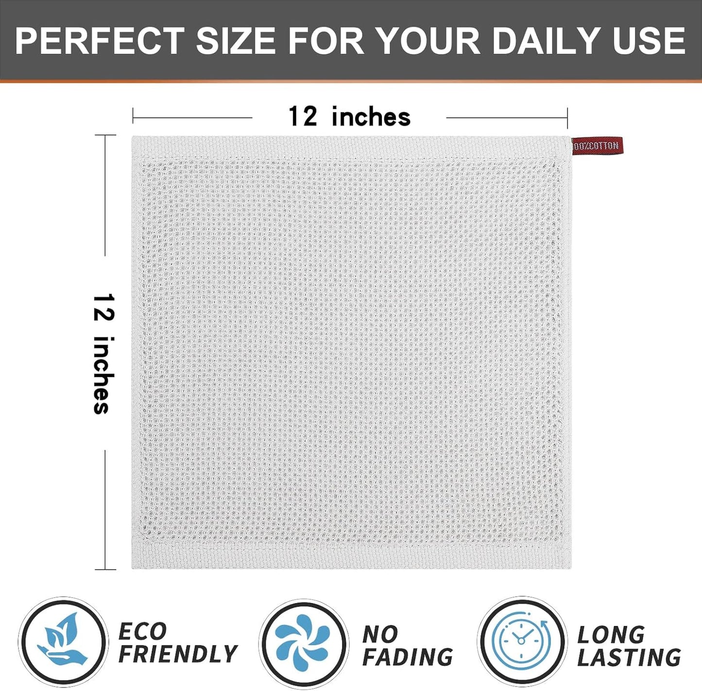 Kitinjoy 100% Cotton Kitchen Dish Cloths, 8 Pack Waffle Weave Ultra Soft Absorbent Dish Towels for Drying Dishes Quick Drying Kitchen Towels Dish Rags, 12 X 12Inch, Light Grey