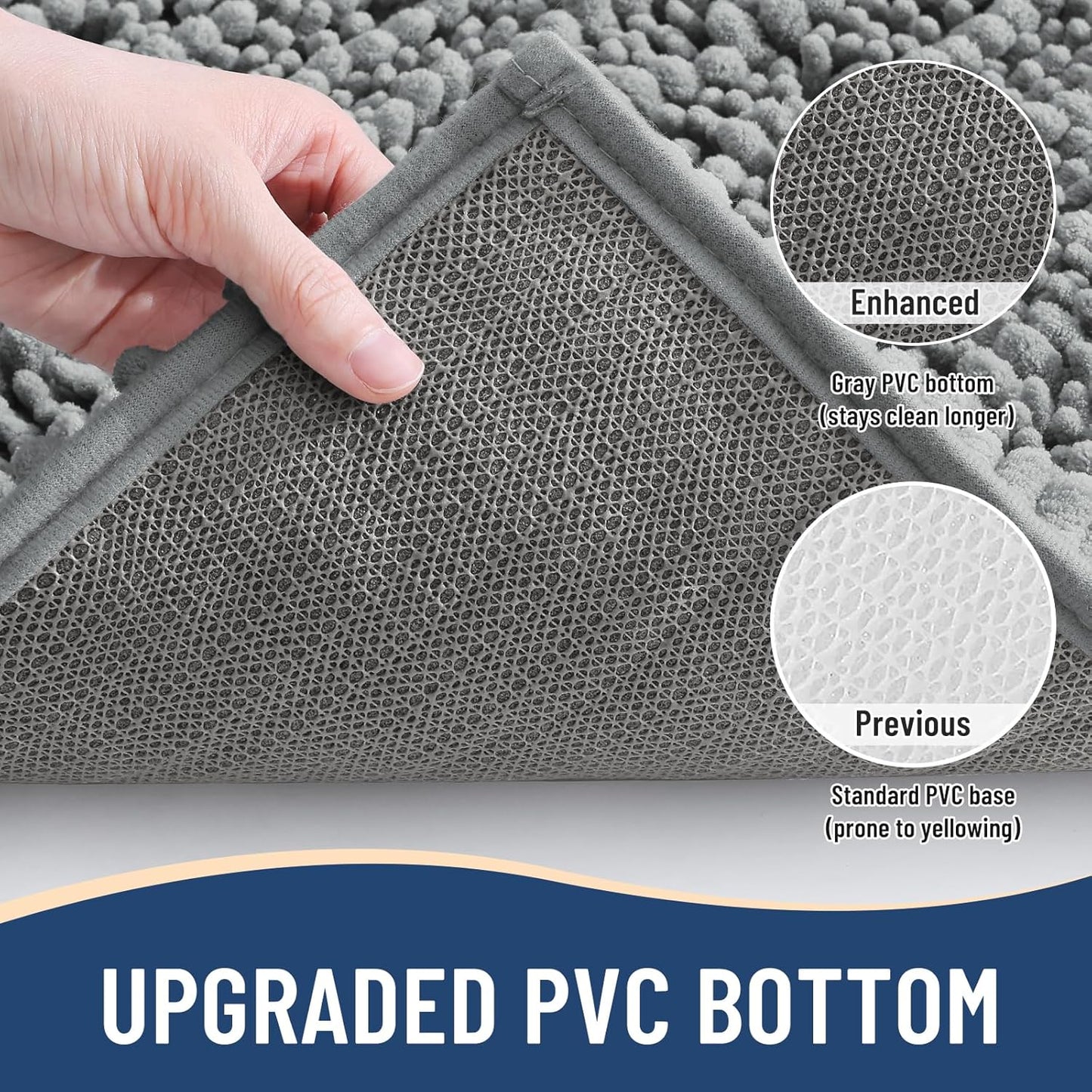 Arotive Luxury Chenille Bathroom Rug Mat, Extra Soft Thick Absorbent Shaggy Bath Rugs, Non-Slip Machine Wash Dry, Plush Bath Mats for Bathroom, Shower and Tub, 47x17, Grey