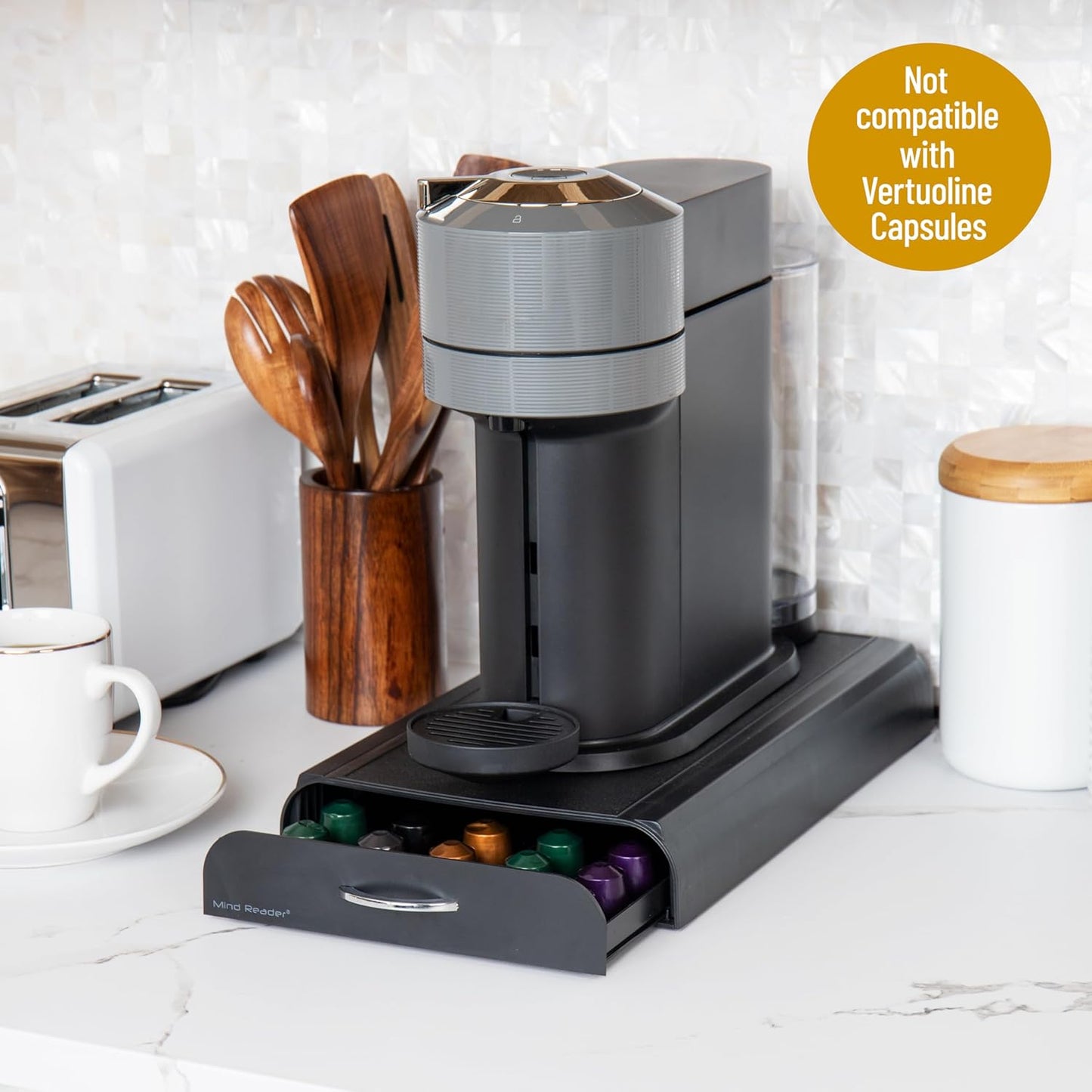 Mind Reader Nespresso Compatible Capsule Drawer, Countertop Organizer, Coffee Pod Holder, Storage, 9.25"L x 15"W x 2"H, Black (Pack of 12)