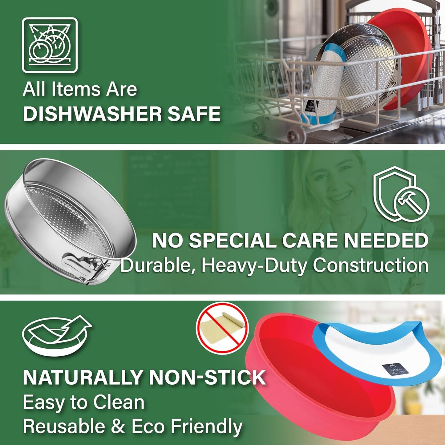 Cheese Cake Pans for Baking - NON TOXIC 9 Inch Spring Form Pan for Cheesecake with LEAKPROOF SILICONE PROTECTOR - STAINLESS STEEL 9 Inch Springform Pan for Cheesecake WATER BATH