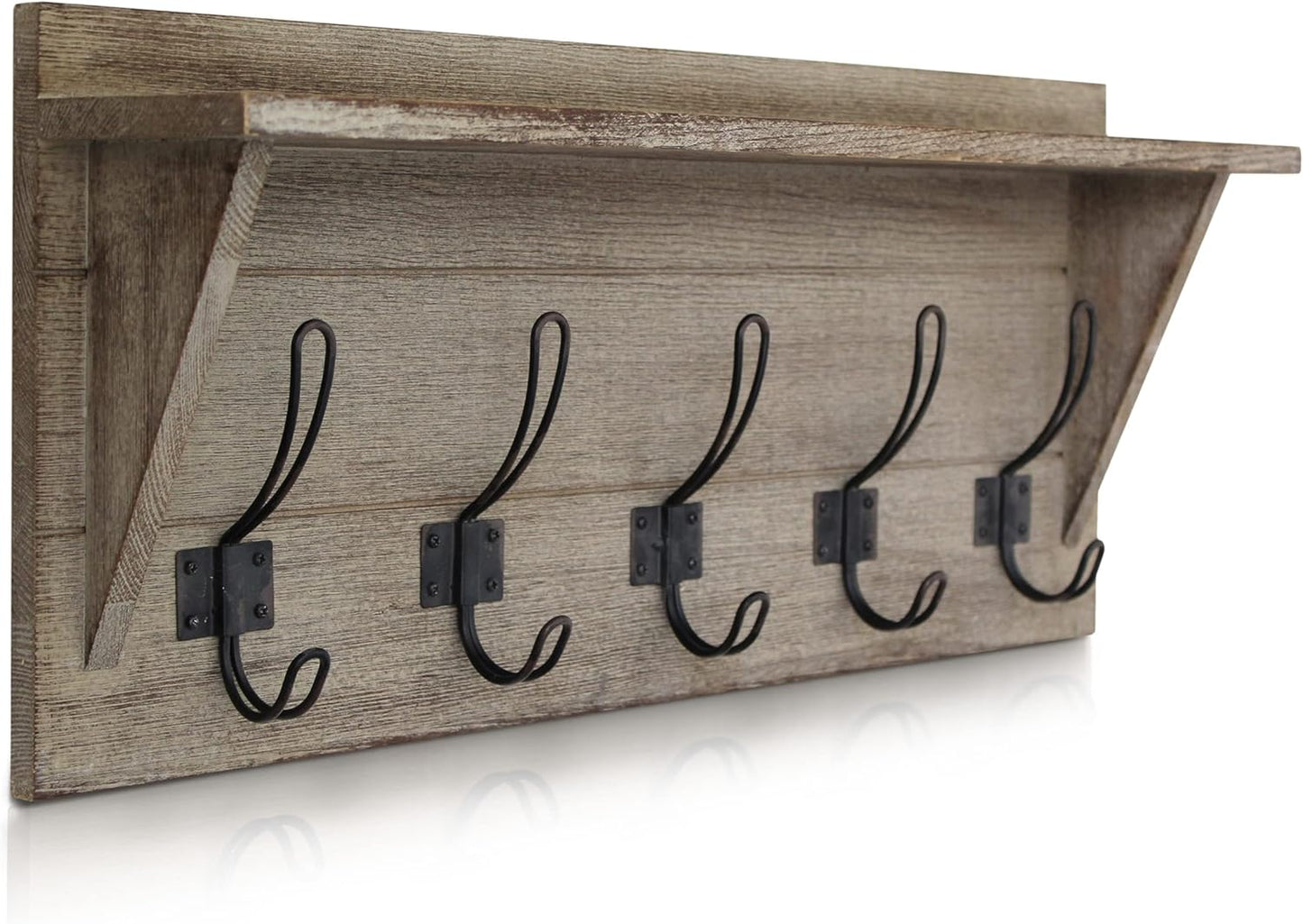 HBCY Creations Rustic Wall Mounted Coat Rack with Shelf - Solid Wood 24" Entryway Shelf with 5 Coat Hangers. Perfect Touch for Your Entryway, Mudroom, Kitchen, Bathroom and More, Weathered Brown