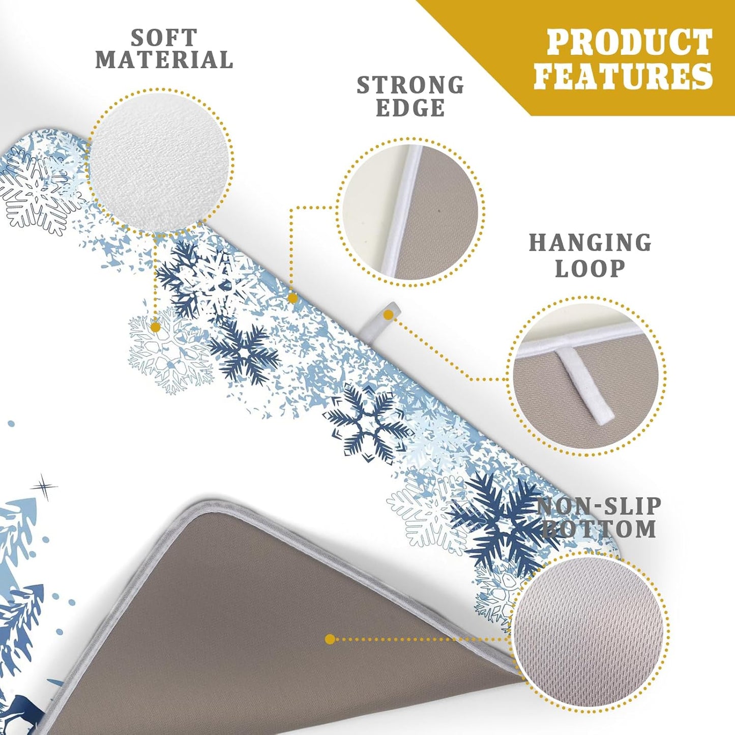 Winter Blue Snowflake Dish Drying Mat Christmas Tree Kitchen Counter Dish Drainer Mats Xmas Forest Deer Moose Dish Dry Pad Bottles Protector for Kitchen Countertop Coffee Bar, 18x24 inch Large