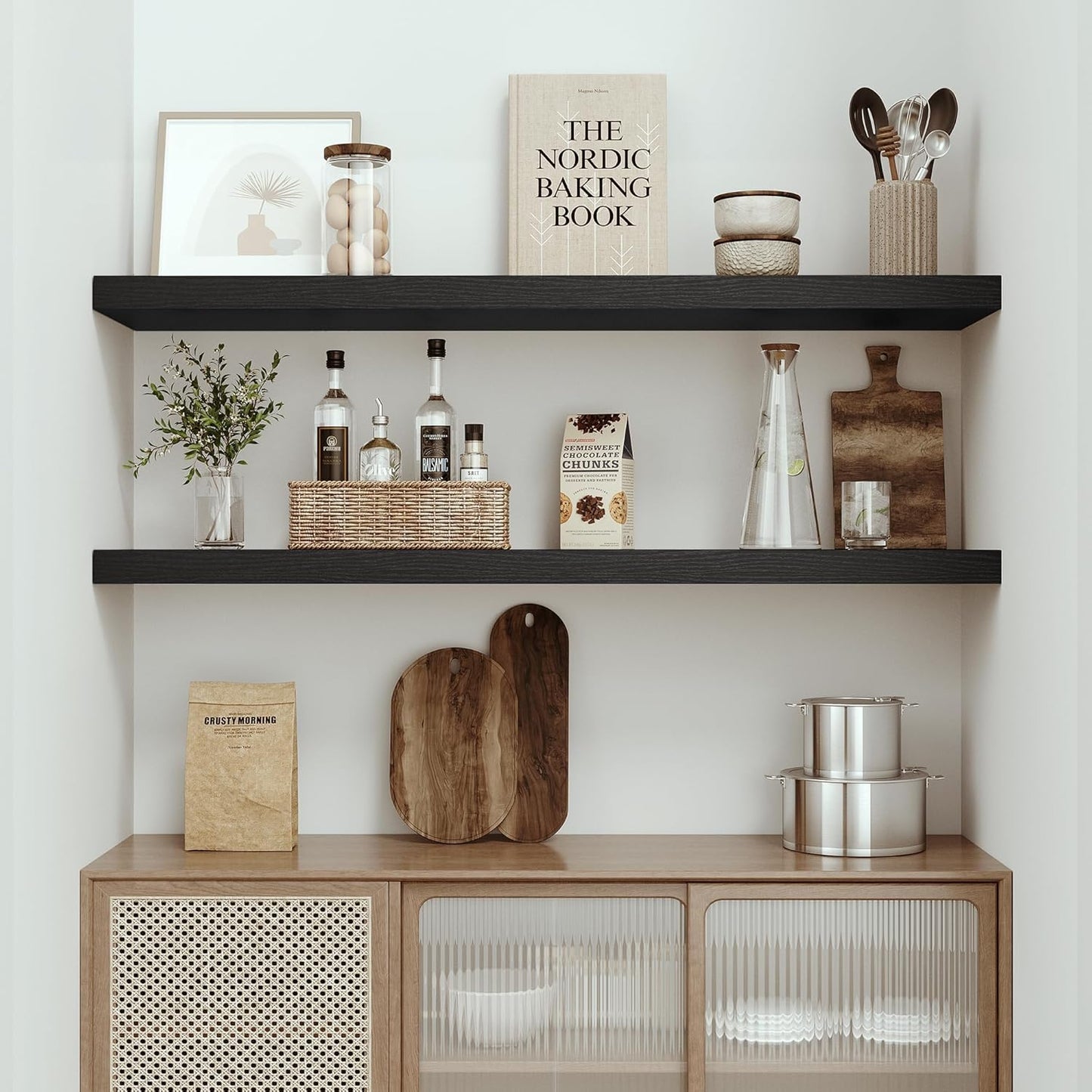 Vivelove Single Floating Shelves 48 Inches, 48 x 10 inch Deep x 1.8 in Thick, Long Wall Shelves Heavy Duty 80 lbs for Bedroom, Living Room, Kitchen, Office, Modern Shelf Book Home Decor, Black