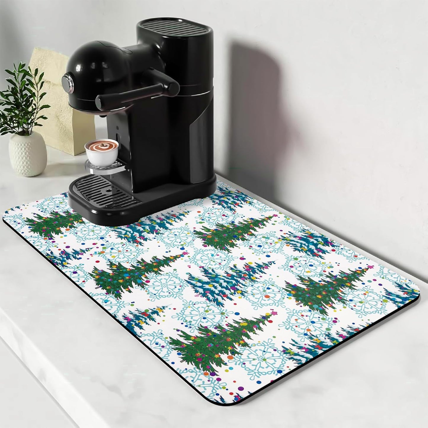 Bloss Coffee Bar Mat, Christmas 16"x24" Absorbent Bar Mat with Waterproof Rubber Back, Fit Under Coffee Maker Machine/Kitchen Counter
