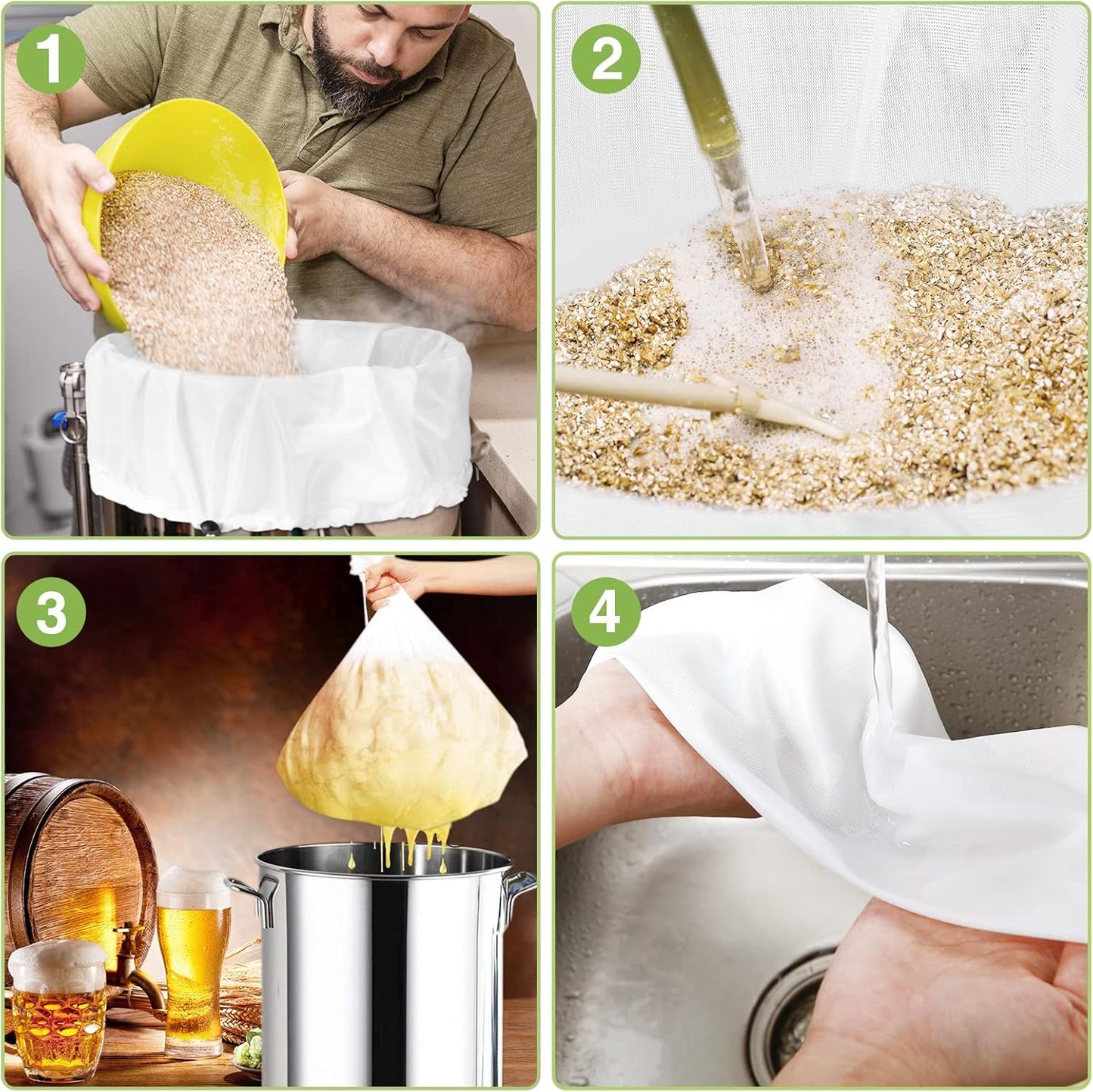 Chumia 15 Pack Brew Bags Reusable Extra Large 26 x 22'' Fine Mesh Strainer Cold Brew Filters Drawstring Cheese Cloth Straining Bags Wine Making Supplies for Fruit Cider Beer