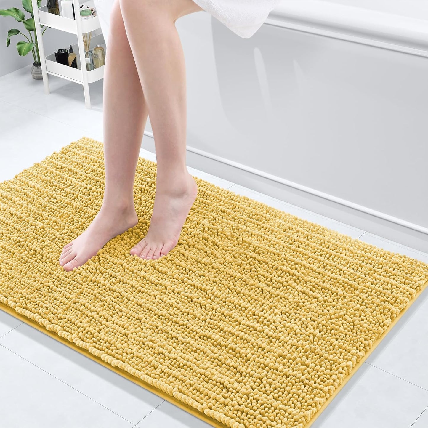 Arotive Luxury Chenille Bathroom Rug Mat, Extra Soft Thick Absorbent Shaggy Bath Rugs, Non-Slip Machine Wash Dry, Plush Bath Mats for Bathroom, Shower and Tub, 44x24, Yellow