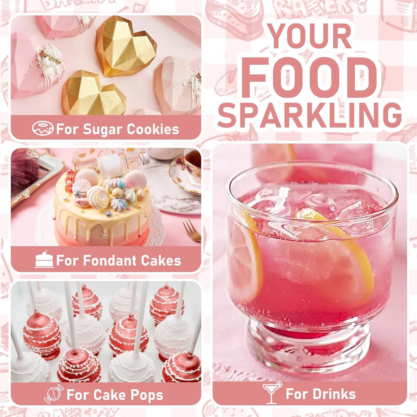 Edible Glitter - 4 Colors Edible Luster Dust Metallic Food Grade Coloring Glitter for Drinks, Baking, Cake Decorating - Edible Dust Powder Shimmer Sprinkle Powder for Icing, Wine, Chocolate, Candy