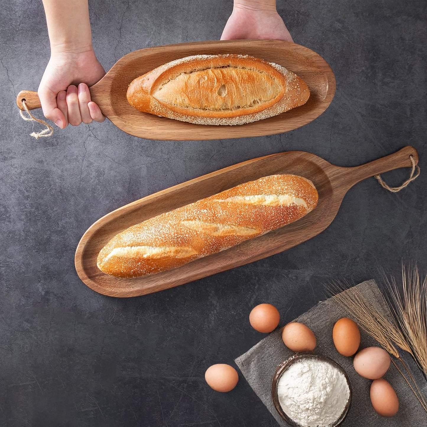 Wooden Tray Wood Serving Tray with Handle Large Serving Plates Acacia Solid Wood Appetizer Plates Multi-Use Oval Acacia Plates for Appetizer for Snack Small 1pcs