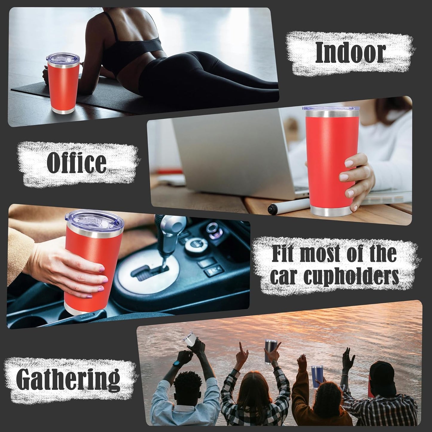 20 oz Tumbler Coffee Tavel Tumblers Bulk with Lid Stainless Steel Double Wall Vacuum Insulated Mug Powder Coated Cups fit Car Cupholder for Hot and Cold - Red, 8Pack