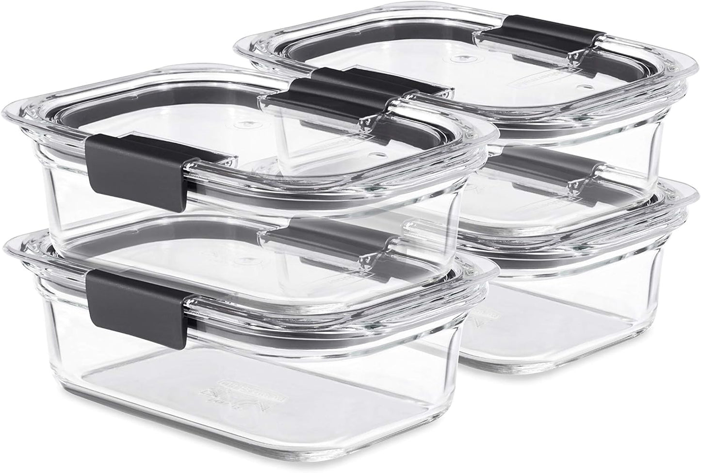 Rubbermaid Brilliance Glass Food Storage Containers, 3.2 Cup, Set of 4, BPA-Free, Leak-Proof, Clear
