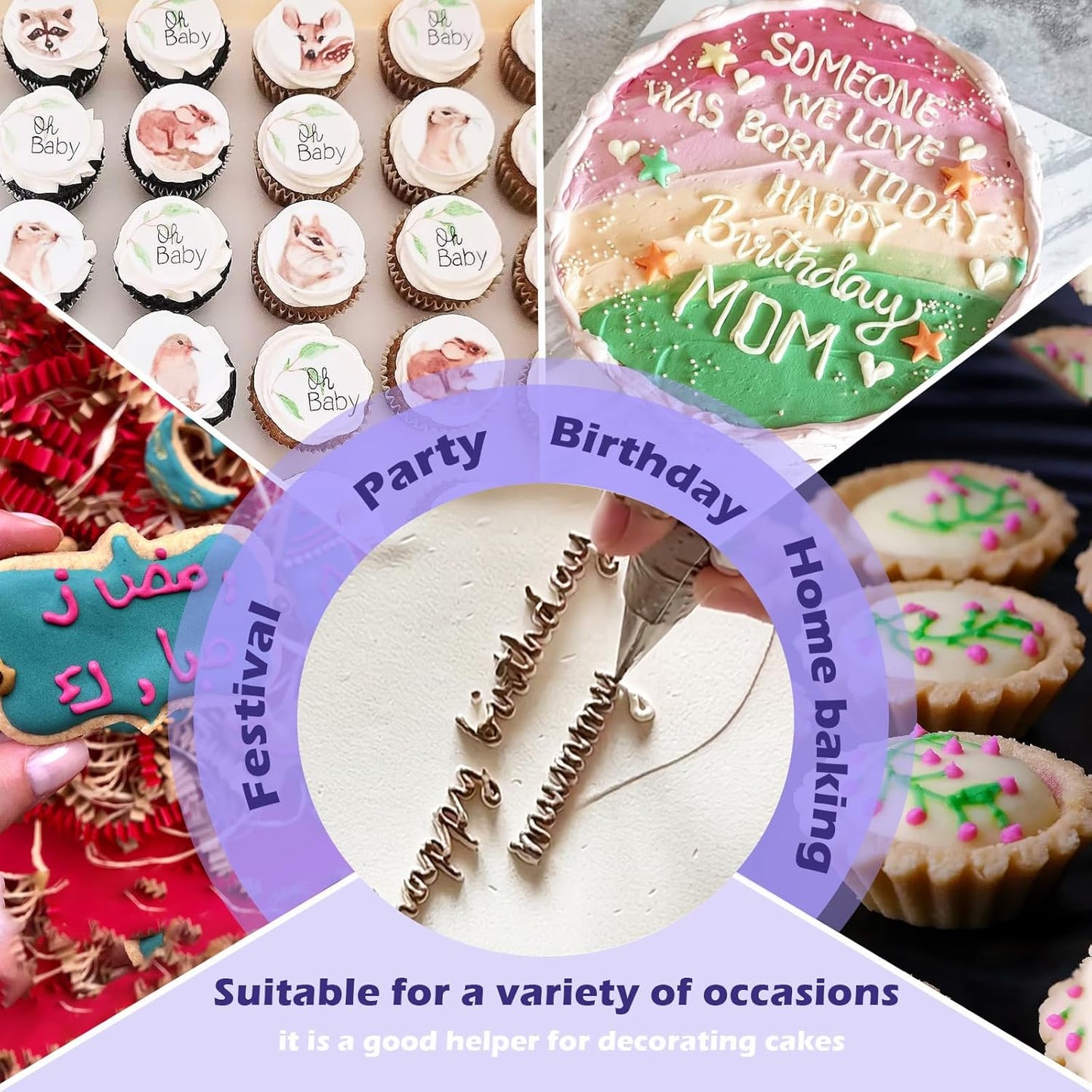 Hendiy 6 Pcs Round Piping Tips Set, Stainless Steel Icing Tips Cupcake Frosting Nozzles Small Decorating Piping Tip, Cake Writing Icing Decorating Tool for Cookies Cupcake