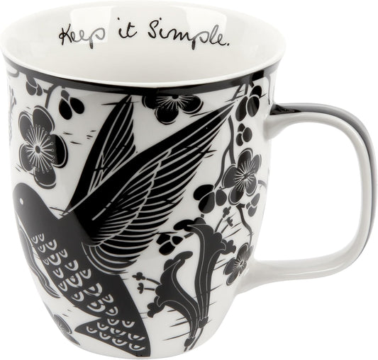 Karma Gifts 16 oz Black and White Boho Mug Hummingbird - Cute Coffee and Tea Mug - Ceramic Coffee Mugs for Women and Men, 1 Count (Pack of 1)
