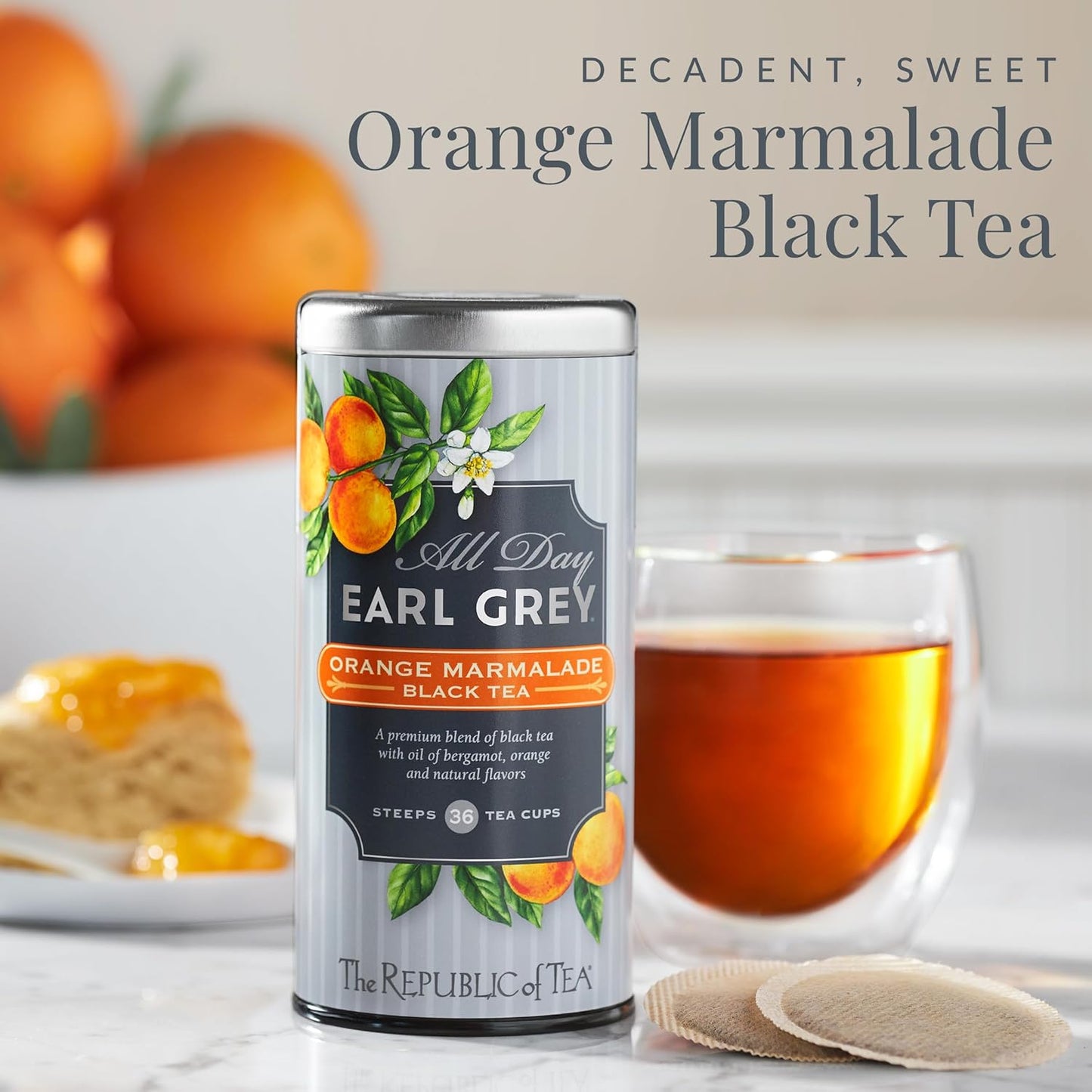 The Republic of Tea – All Day Earl Grey® Orange Marmalade Black Tea, Naturally Caffeinated, 36 Tea Bags