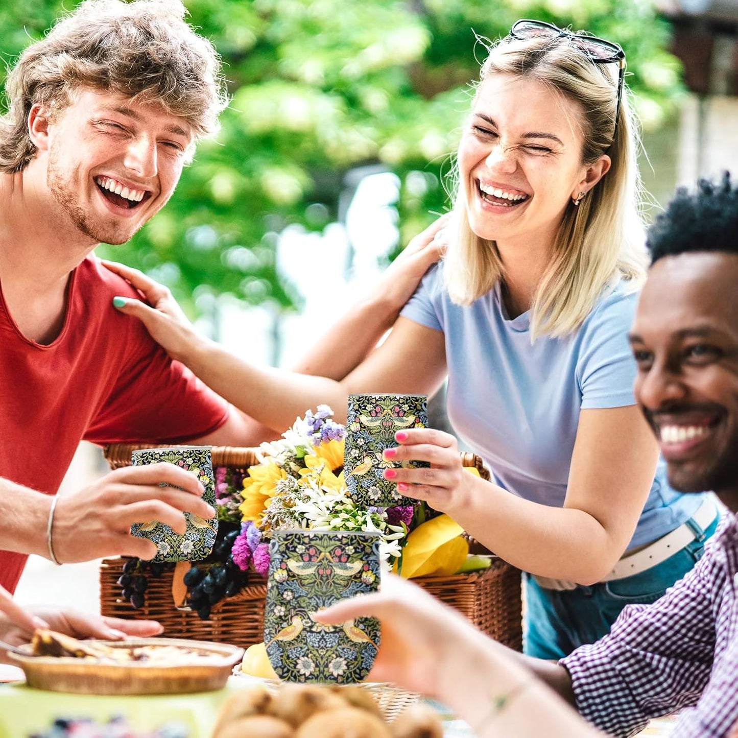 RainCaper 18/8 Stainless Steel Insulated Water Tumbler with Straw | 30oz, BPA-Free, Double Wall for Hot & Cold | Travel-Friendly, Cup Holder Ready (William Morris Morris Strawberry Thief)