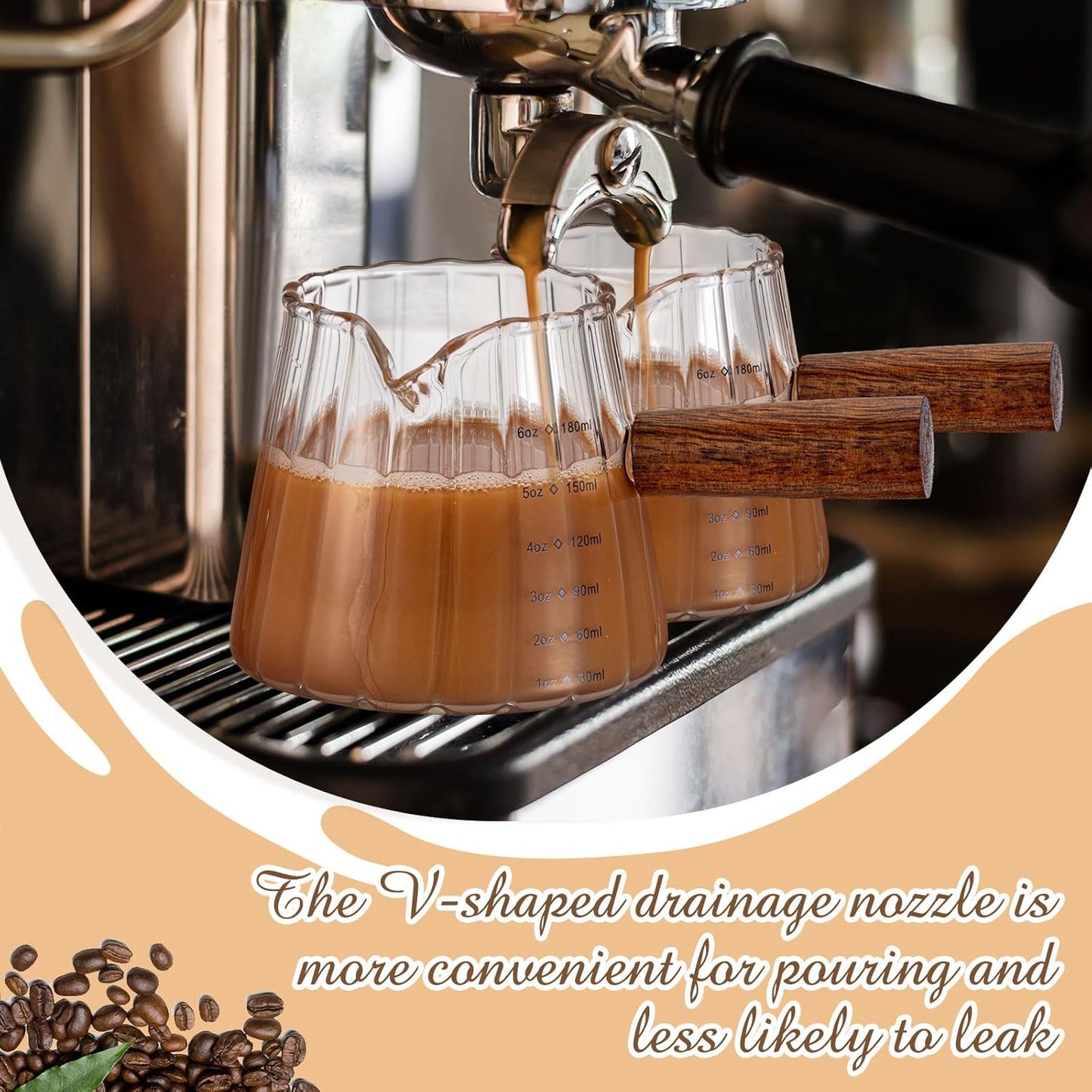 Espresso Shot Glass with Handle, 6 Oz/180 ml Espresso Cups with Single V-shaped Mouth, Measuring Cup for Milk Tea Coffee Bar Accessories(Clear,1 Pcs)