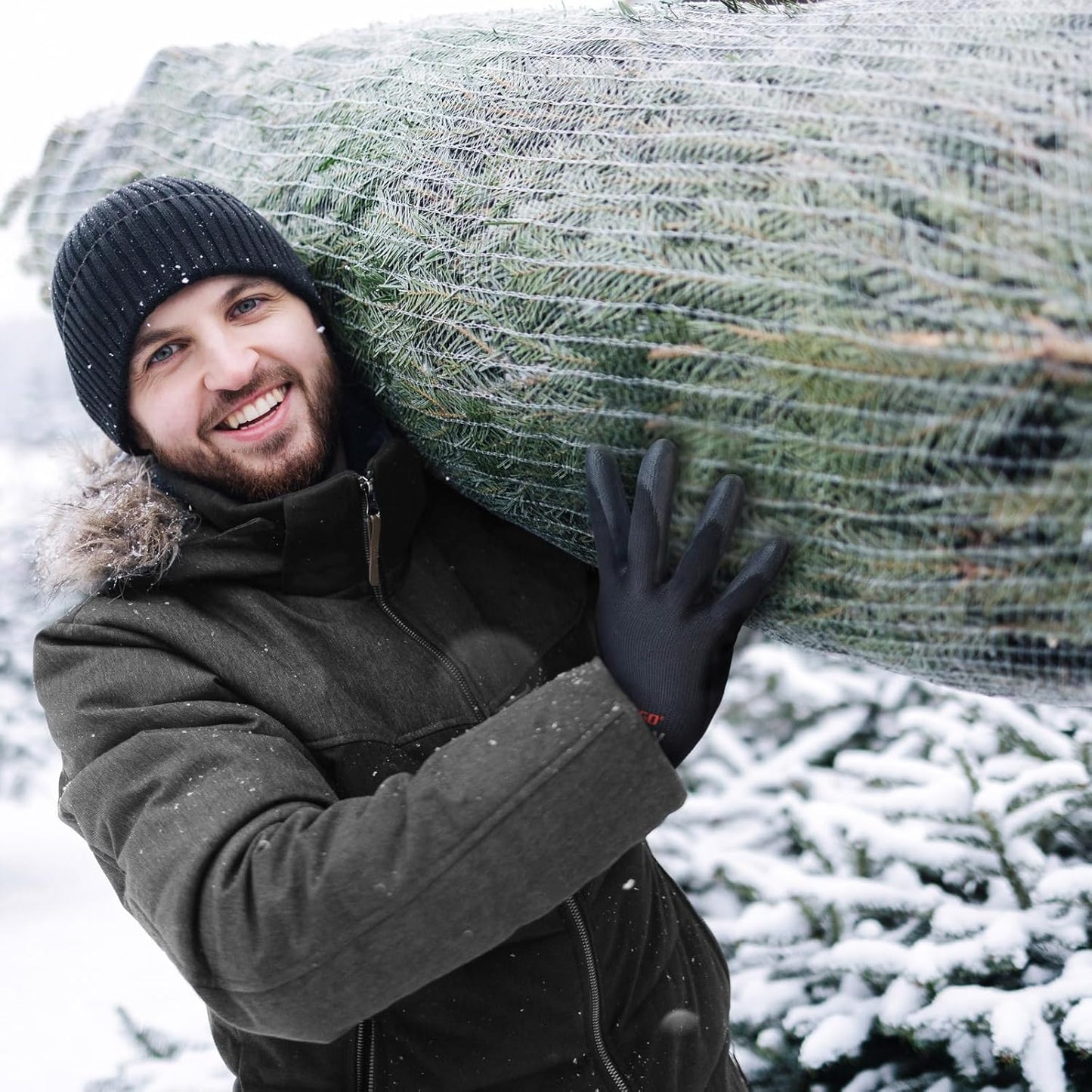 KAYGO Winter Work Gloves for Men and Women, 12 Pairs Thermal Insulated Safety Work Gloves PU Coated, Smooth Grip on Palm & Fingers,Ideal for Freezer Work,Black,M