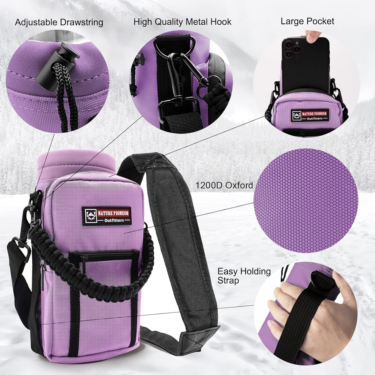 NATURE PIONEOR Insulated Water Bottles with Straw - 40oz Stainless Steel Vacuum Bottle with Holder/Carrier/Sleeve - Reusable 18/8 Food Grade 40 oz Water Jug