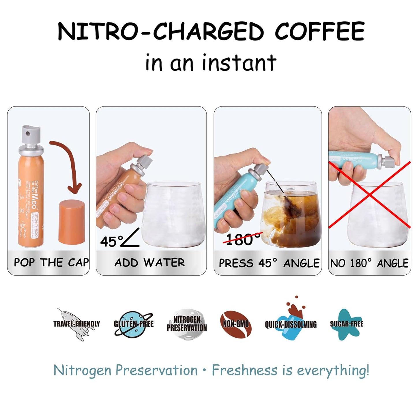 Coffee to the Moo Nitro Cold Brew Coffee Concentrate Combo Pack - KETO & Mushroom Coffee | Instant Iced or Hot | Pocket/Purse Sized, Travel & Gifts Friendly | Makes 8 Cups