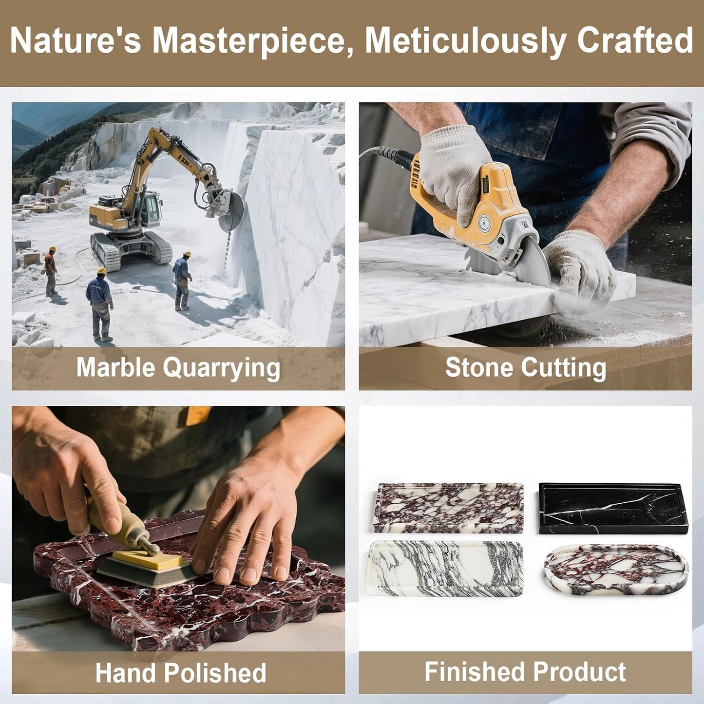 Natural Marble Vanity Tray - Moujings Genuine Marble Perfume Tray for Bathroom Decor, Stone Bathroom Vanity Organizer Tray for Kitchen Counter, Candles, Jewelry, Coffee, Makeup, Key