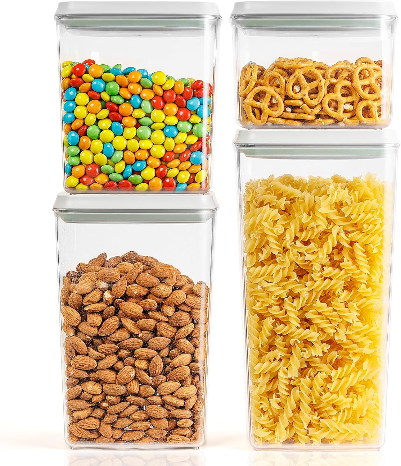 JIMALL Pop Top Food Storage Containers, Stackable Food Containers with Lids Airtight, Leak-proof Containers for Cereal Flour & Sugar, 4 Piece Set-3.5Qt,2.9Qt,2.1Qt,1.3Qt