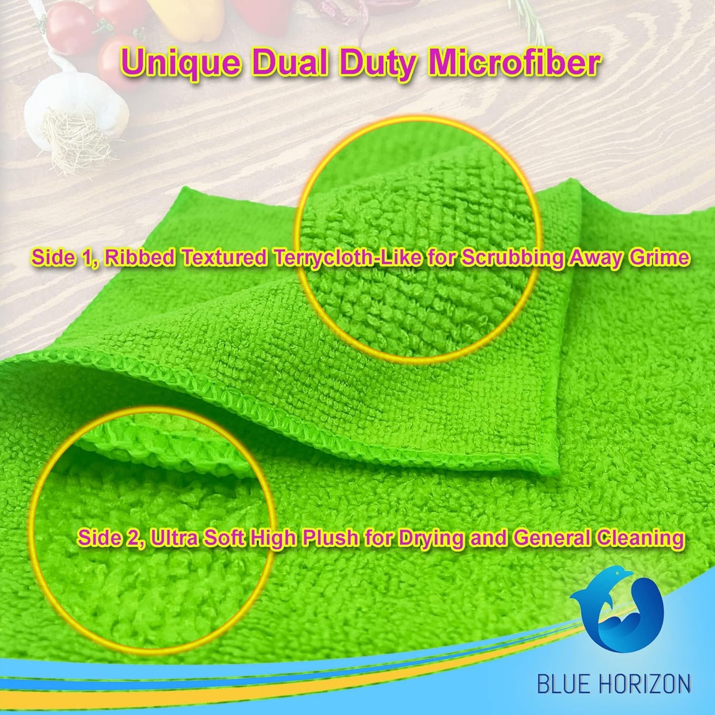 Blue Horizon Large Microfiber Cleaning Towels, 36-Pack Wash Cloths, Ultra Soft Plush Microfiber Cleaning Cloth, Products (Green, 16" X 16")