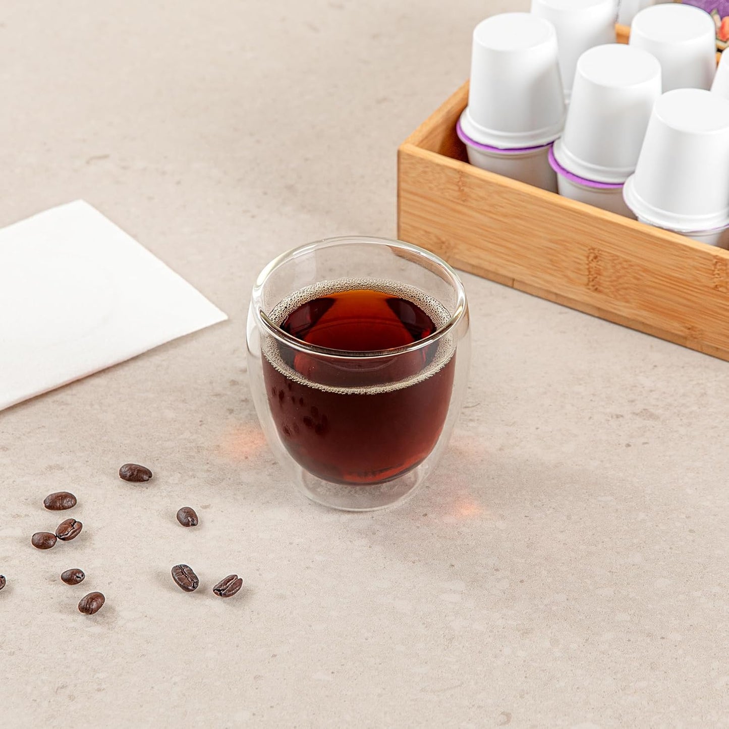 Restaurantware-Forma Professional 8.5 Ounce Double Wall Coffee Cups, 12 Insulated Latte Glasses - Dishwashable, Reusable, Clear Glass Beverage Cups, Freezable, For Hot Or Cold Beverages