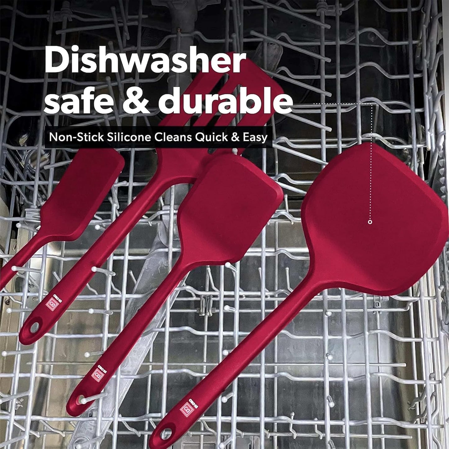 New DI ORO Seamless Series Moda 4-Piece Silicone Turner Spatula Set - 600°F Heat-Resistant Flexible Kitchen Spatulas for Nonstick Cookware - Flippers for Eggs & Pancakes - Utensils for Cooking (Red)