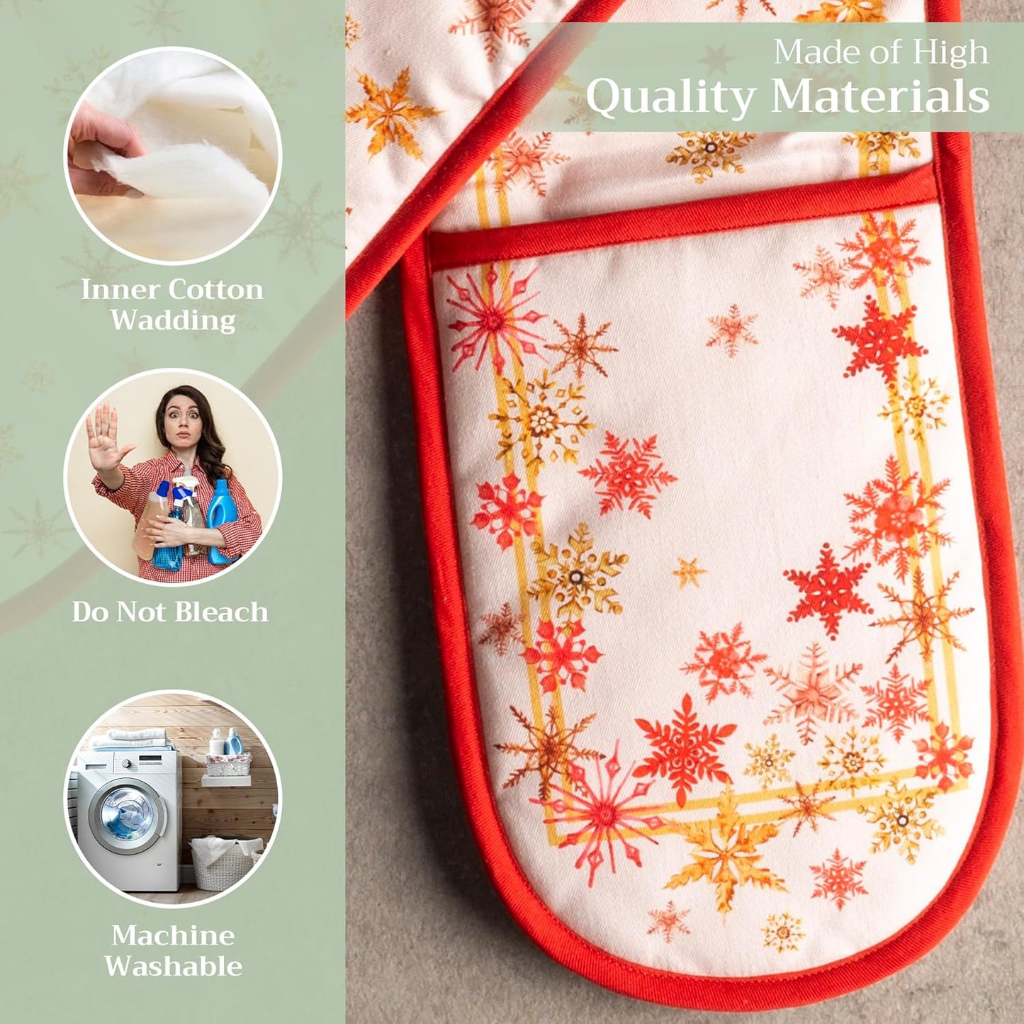 Maison d' Hermine Double Oven Mitts 100% Cotton 7"x35" Double Oven Mitt Heat Resistant BBQ Cooking Gloves with Loop, Baking, Grilling, Home, Kitchen, Handling Hot Pans (Crystal Star)