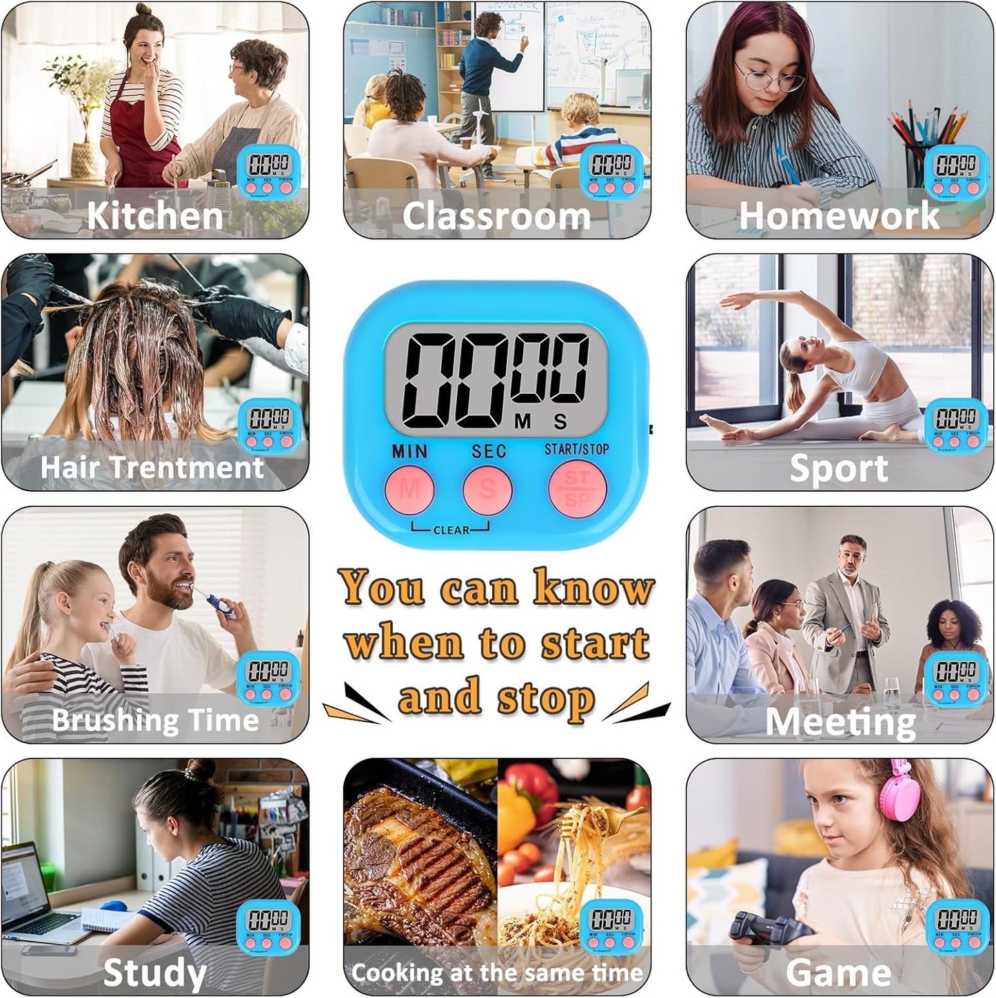 ZILLEEN Classroom Timer for Kids Teachers Digital Timers, Blue Green 6 Pack