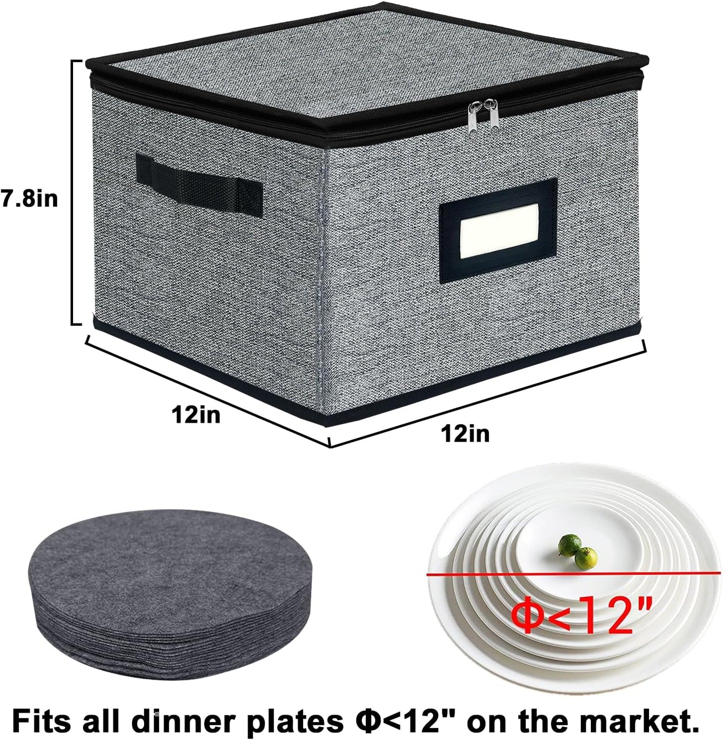 Homyfort China Storage Containers - Dinner Plate Storage with Lid, Handles, Hard Shell Dinnerware Protectors for Moving Bowls, Saucer, Padded Protective Storage, 12x12, 2 Pack